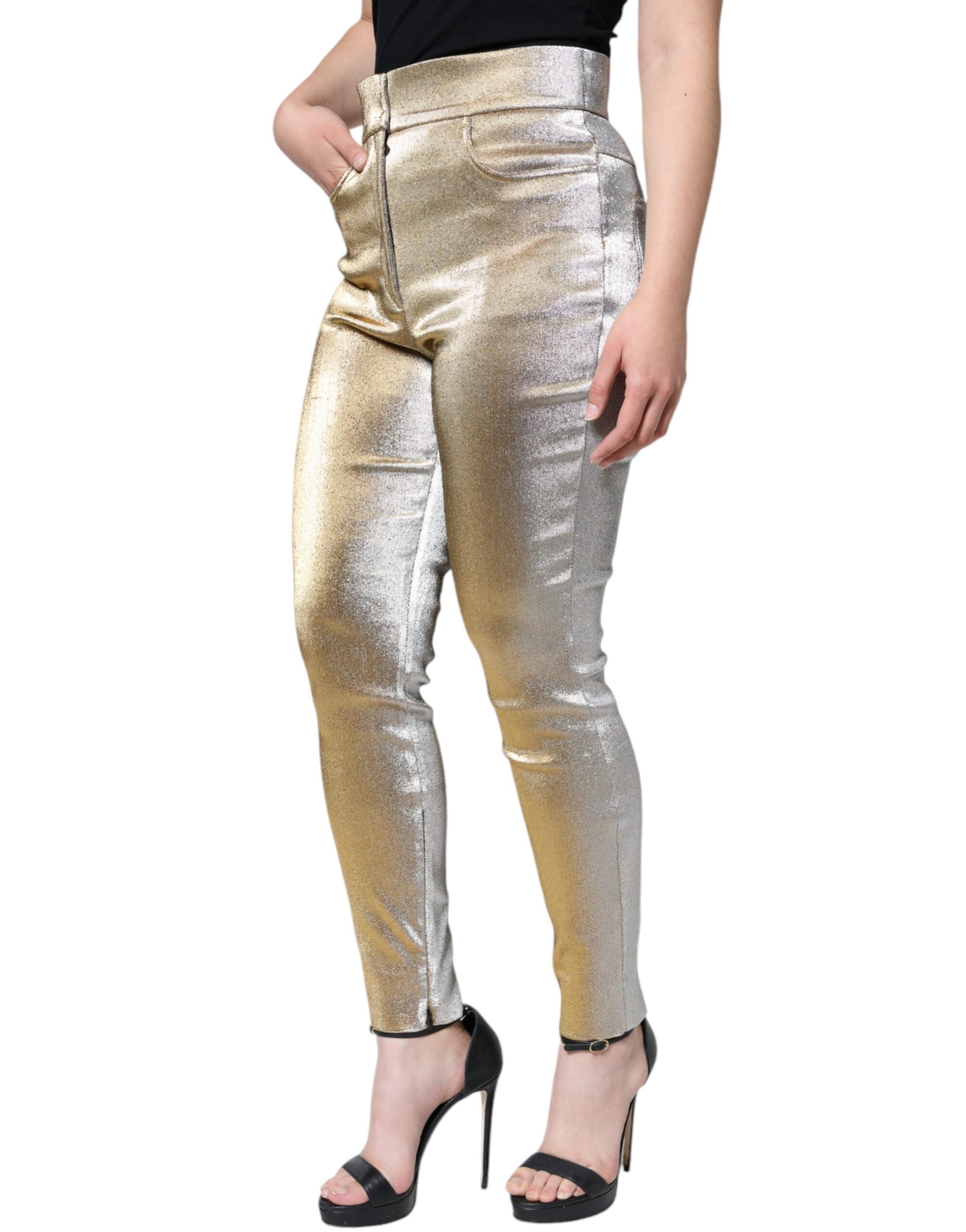 Pantaloni skinny cu talie înaltă, aurii metalice, Dolce & Gabbana