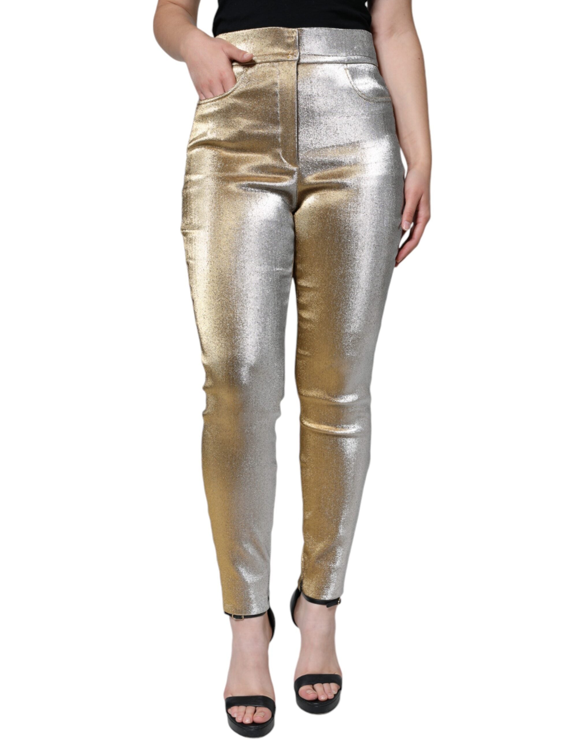 Pantaloni skinny cu talie înaltă, aurii metalice, Dolce & Gabbana