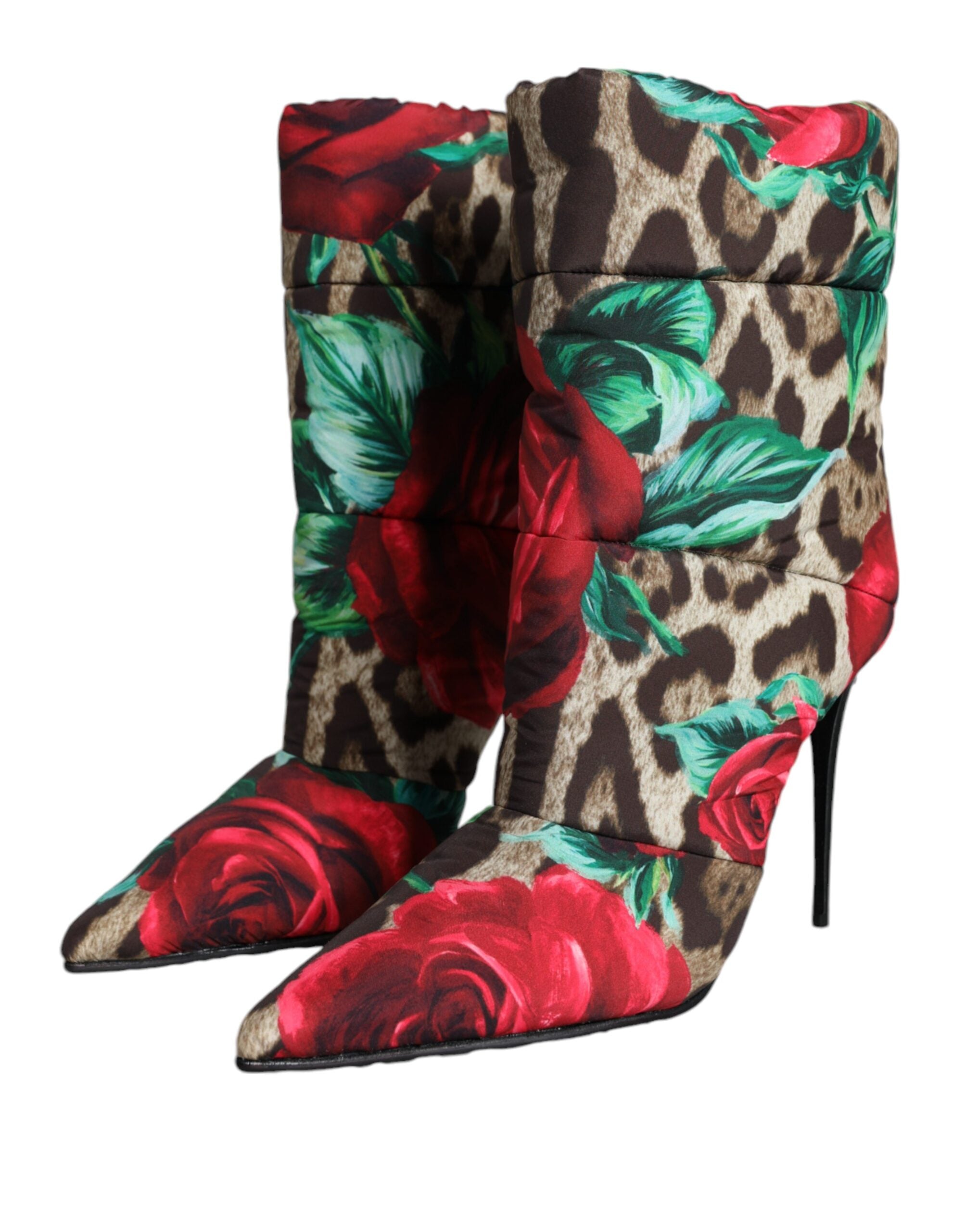 Dolce & Gabbana – Mehrfarbige Stiefel mit Leopardenmuster und Rose-Mittelhohe Stiefel