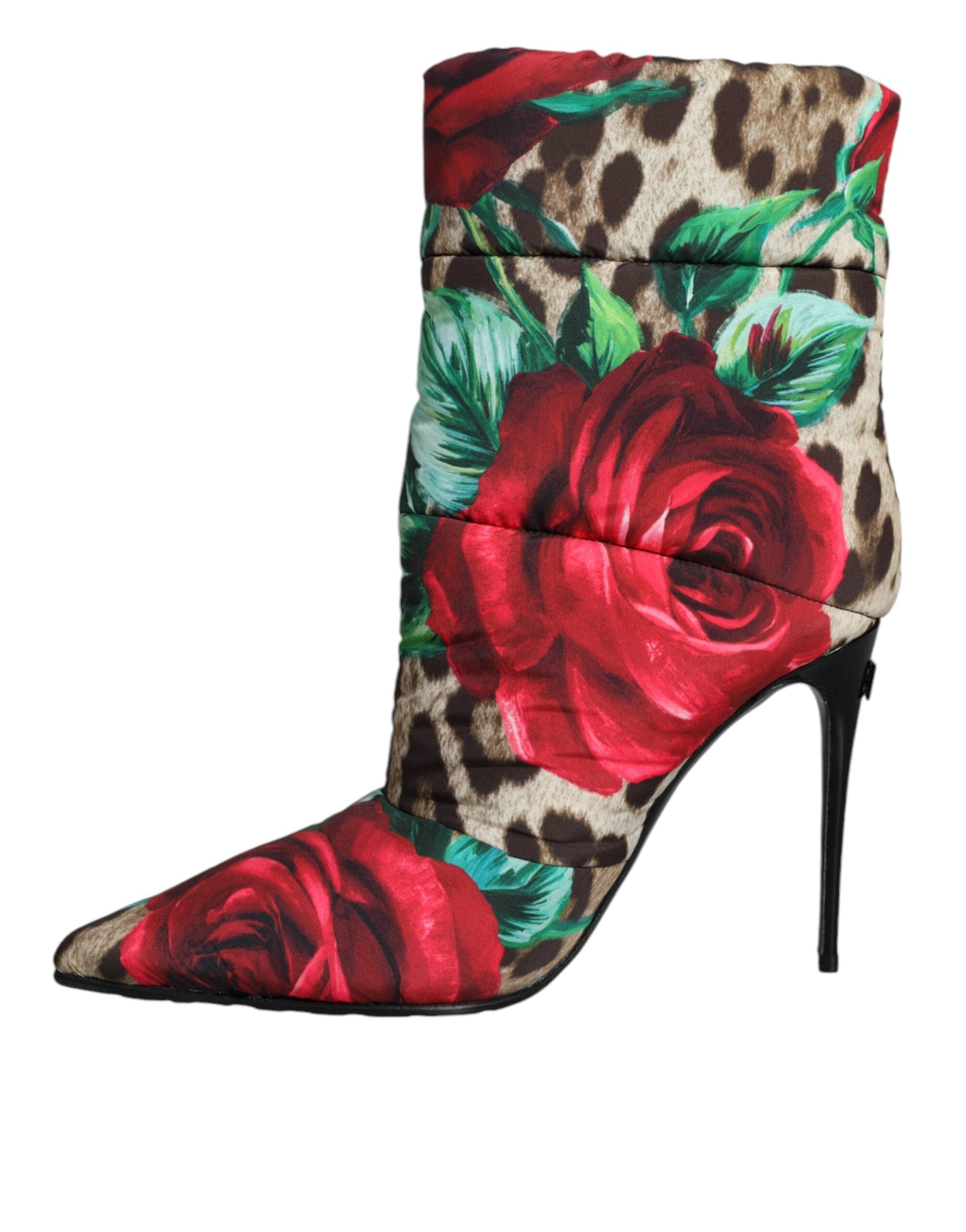 Dolce & Gabbana – Mehrfarbige Stiefel mit Leopardenmuster und Rose-Mittelhohe Stiefel