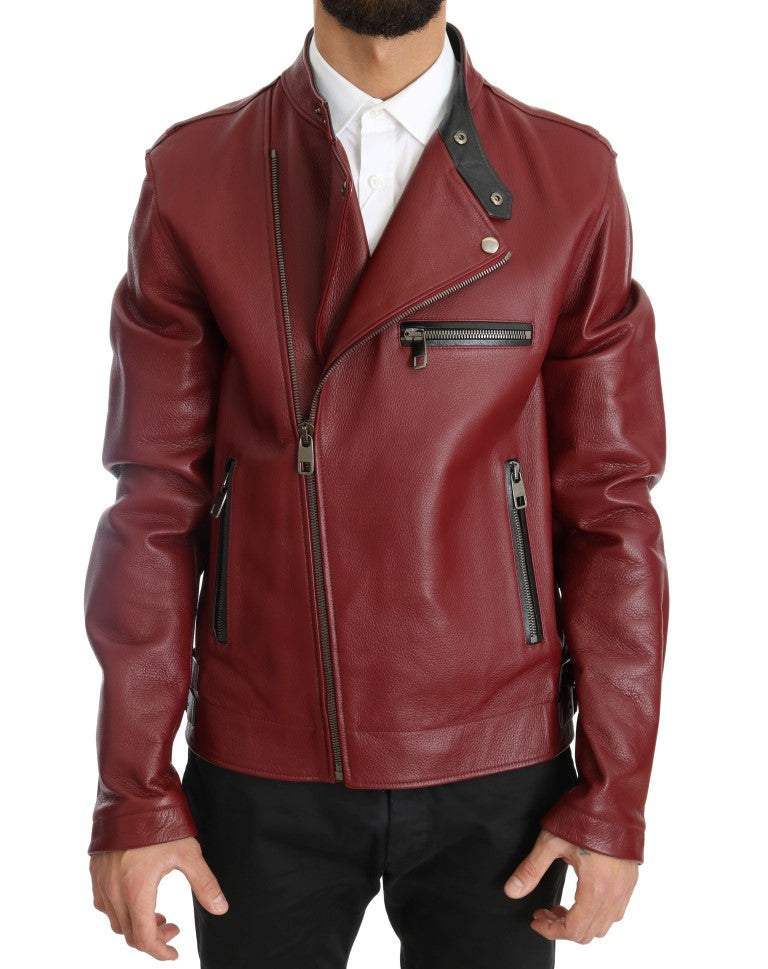 Dolce & Gabbana – Strahlend rote Biker-Motorradjacke aus Leder