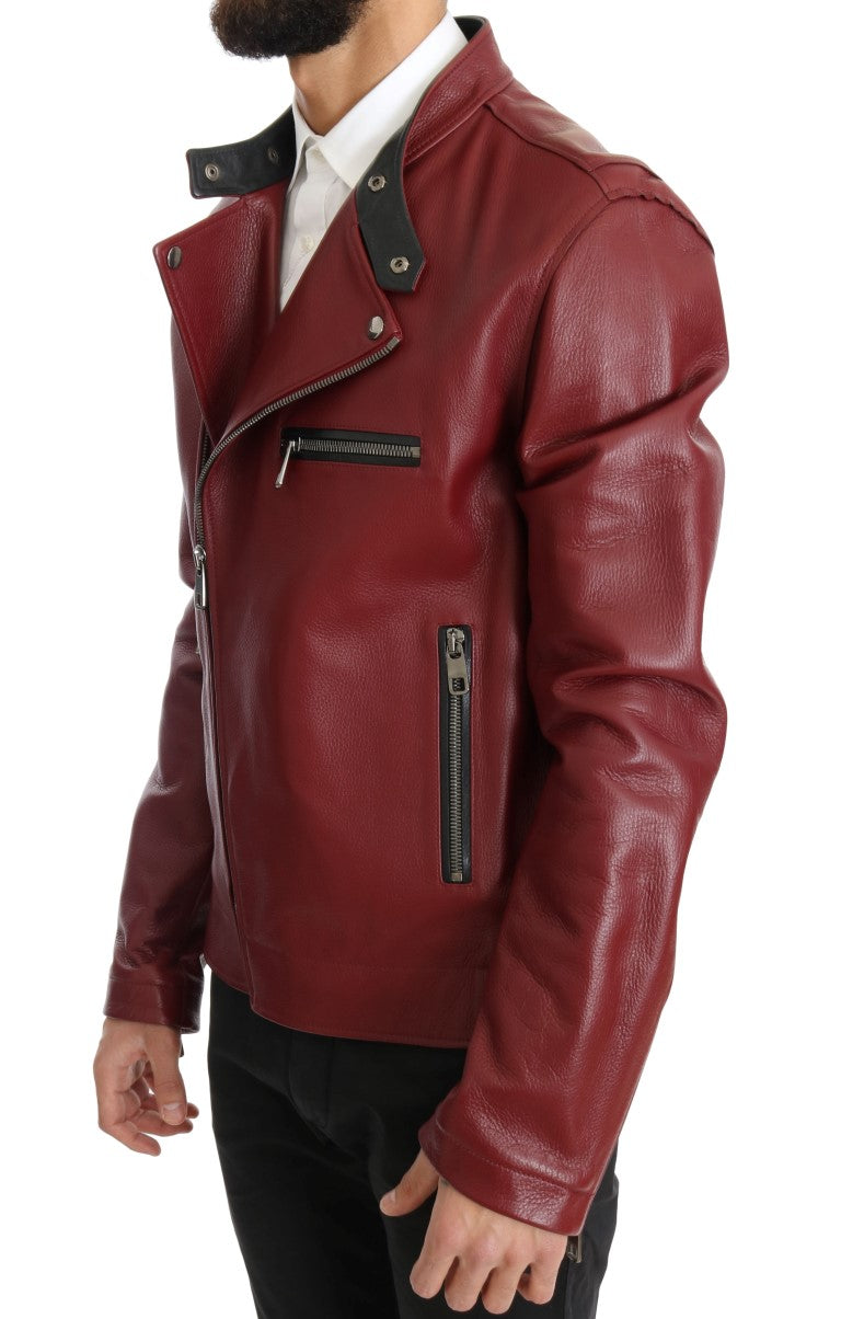 Dolce & Gabbana – Strahlend rote Biker-Motorradjacke aus Leder