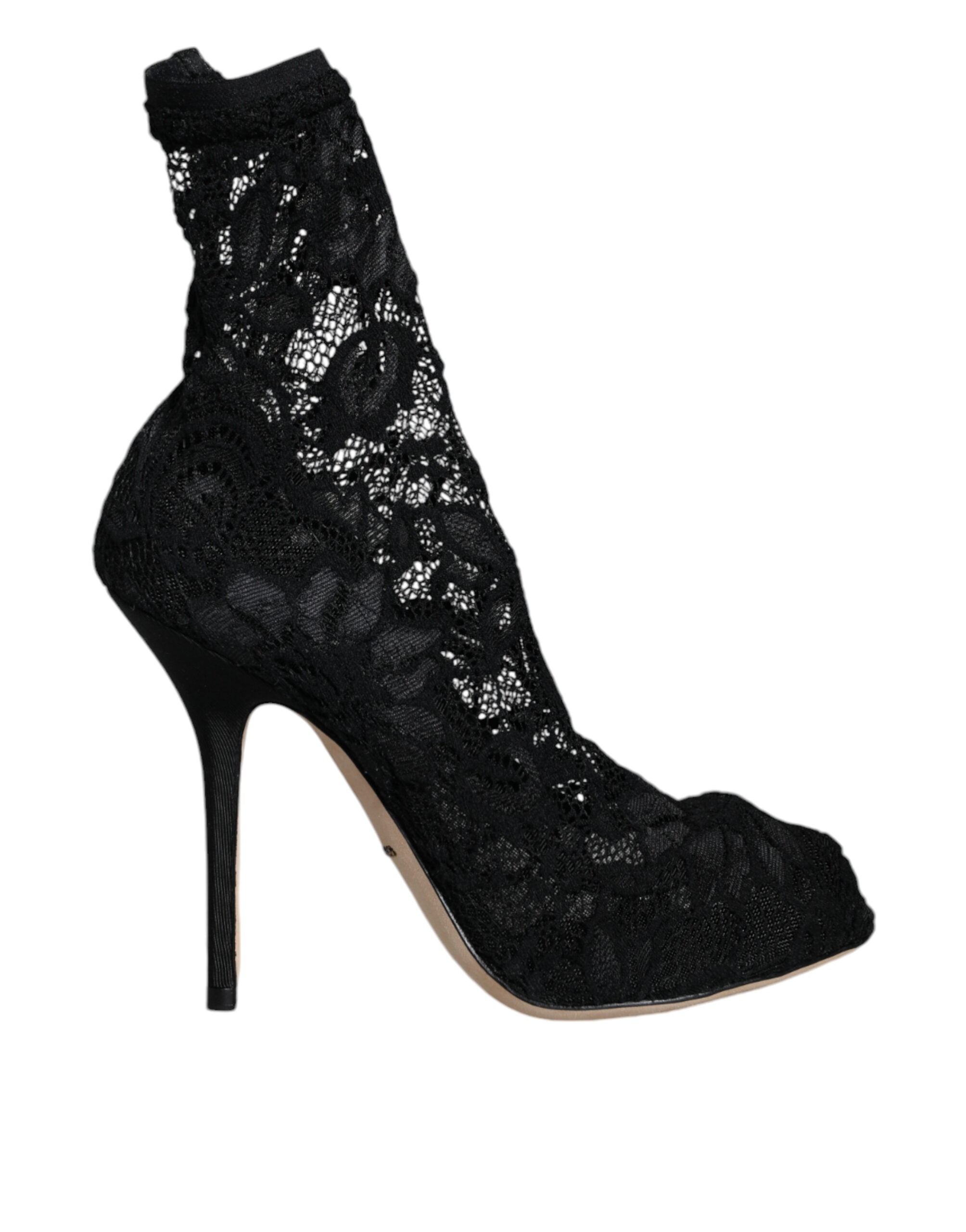 Dolce & Gabbana – Wadenhohe Stiefel mit Stretch-Absatz und schwarzer Spitze