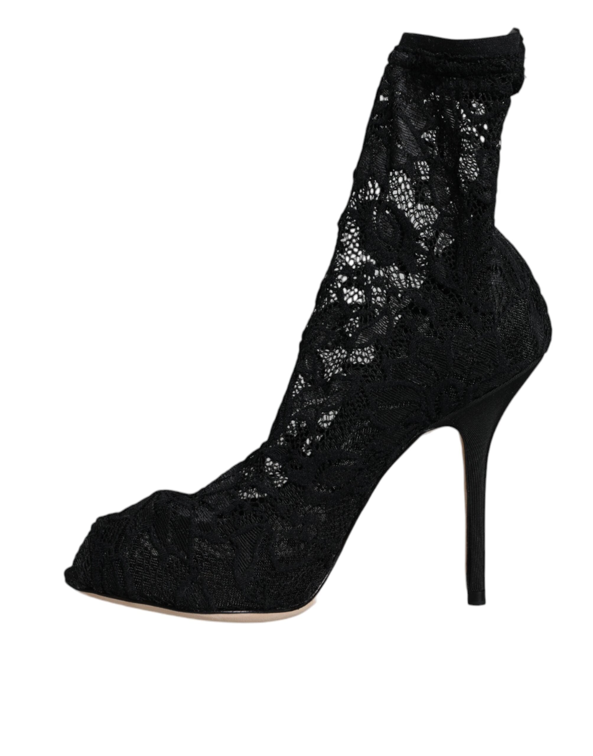 Dolce & Gabbana – Wadenhohe Stiefel mit Stretch-Absatz und schwarzer Spitze