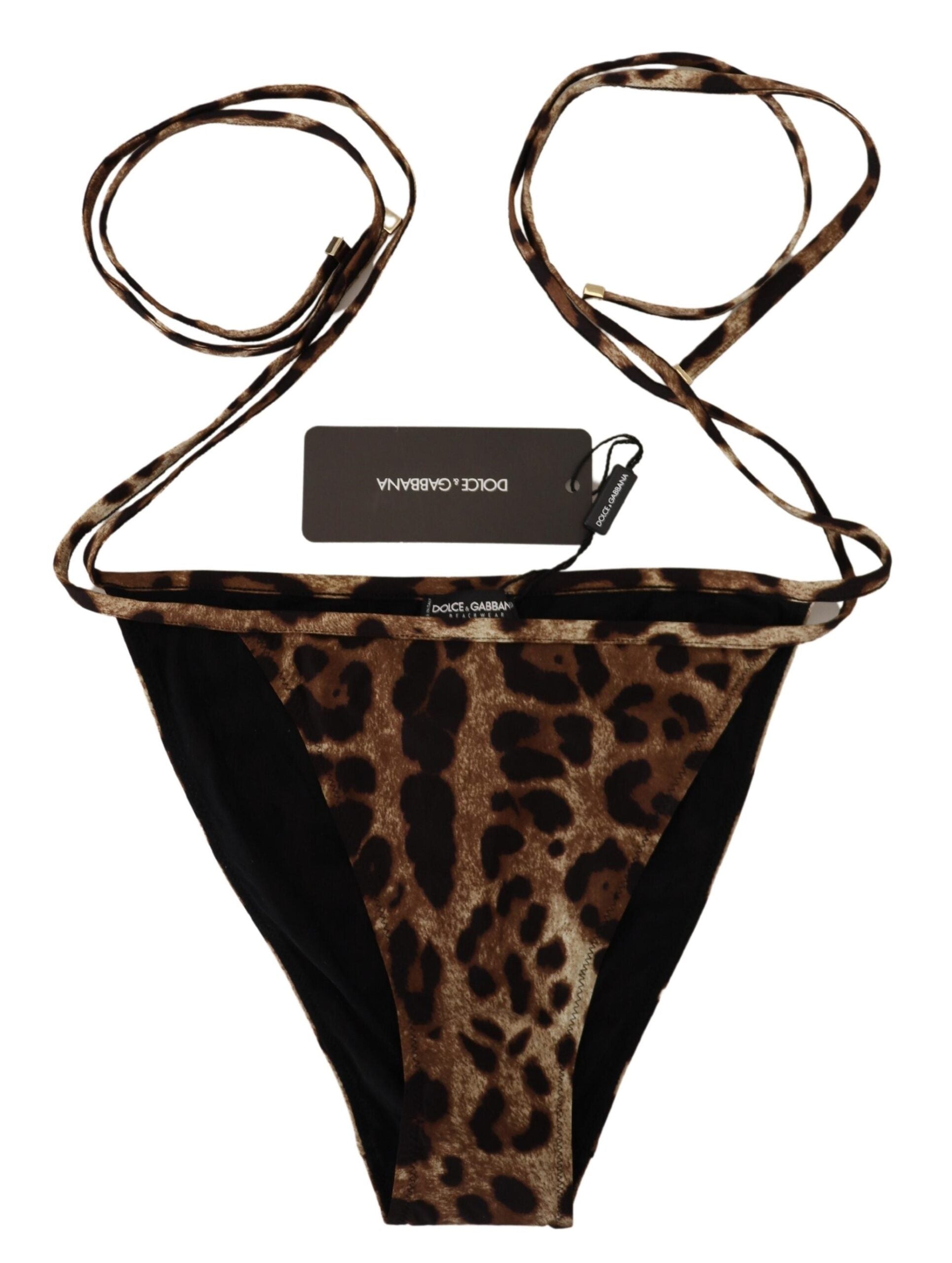 Dolce & Gabbana – Brauner Badeanzug mit Leopardenmuster, Bademode, Bikinihose