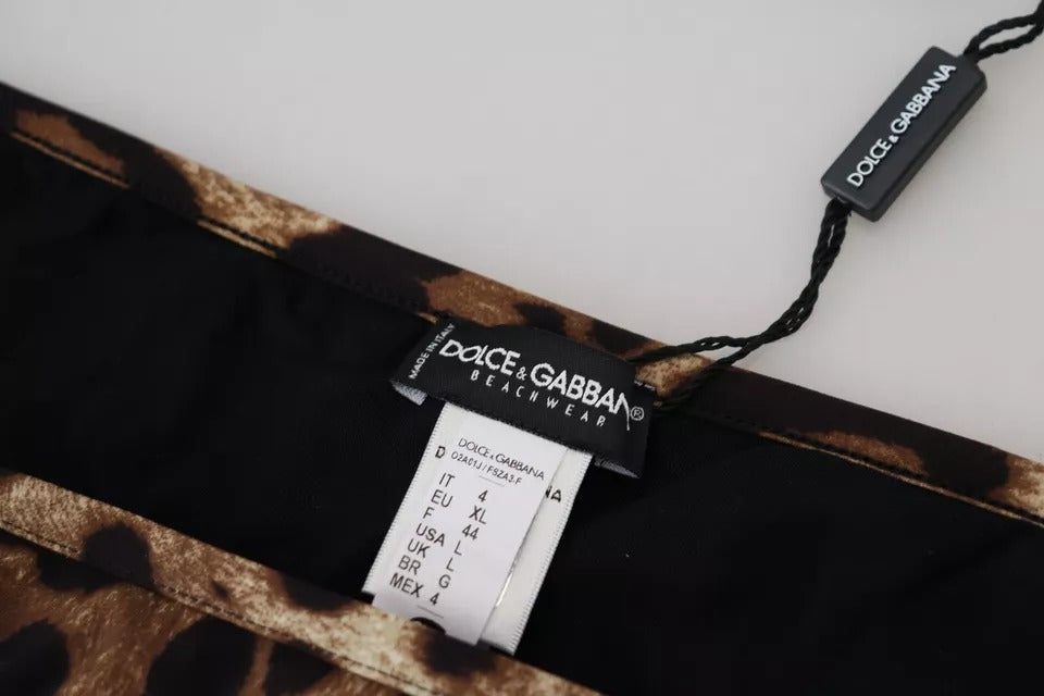 Dolce & Gabbana – Brauner Badeanzug mit Leopardenmuster, Bademode, Bikinihose