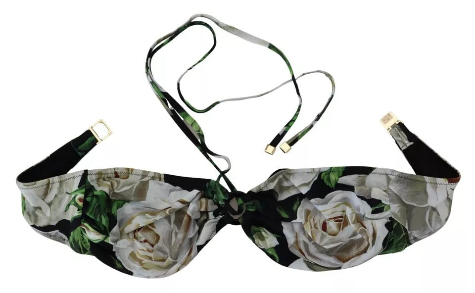 Dolce & Gabbana – Schwarzes Neckholder-Bikinioberteil mit Blumenmuster