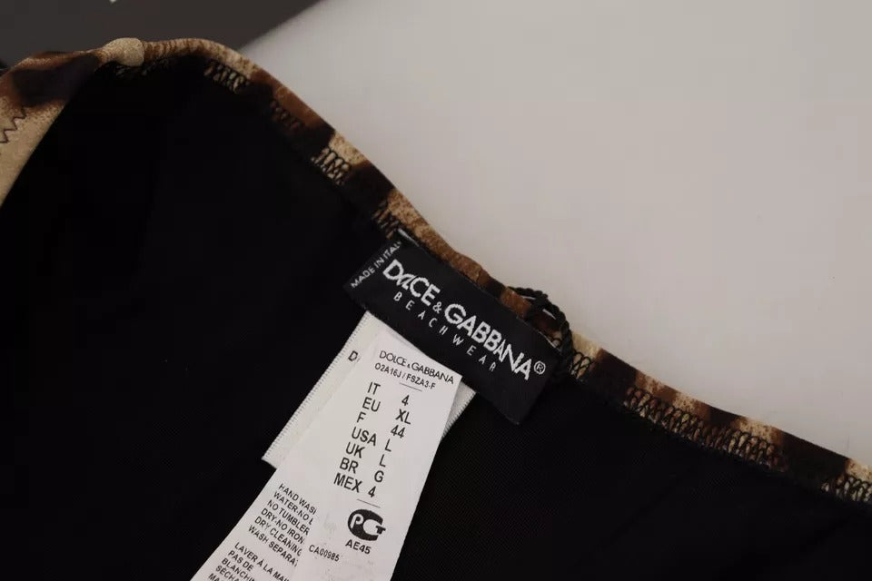 Dolce & Gabbana – Brauner Badeanzug mit Leopardenmuster, Bademode, Bikinihose