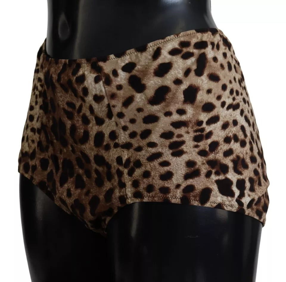 Dolce & Gabbana – Brauner Badeanzug mit Leopardenmuster, Bademode, Bikinihose