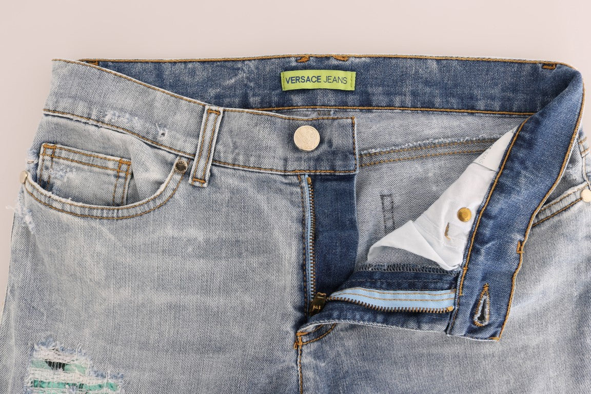 Versace Jeans – Schicke, hellblaue, zerrissene Slim-Fit-Jeans
