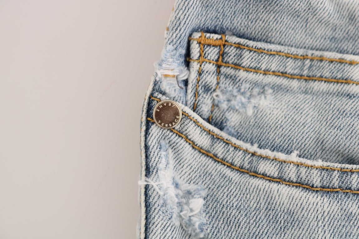Versace Jeans – Schicke, hellblaue, zerrissene Slim-Fit-Jeans
