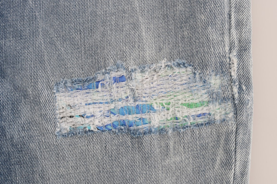 Versace Jeans – Schicke, hellblaue, zerrissene Slim-Fit-Jeans