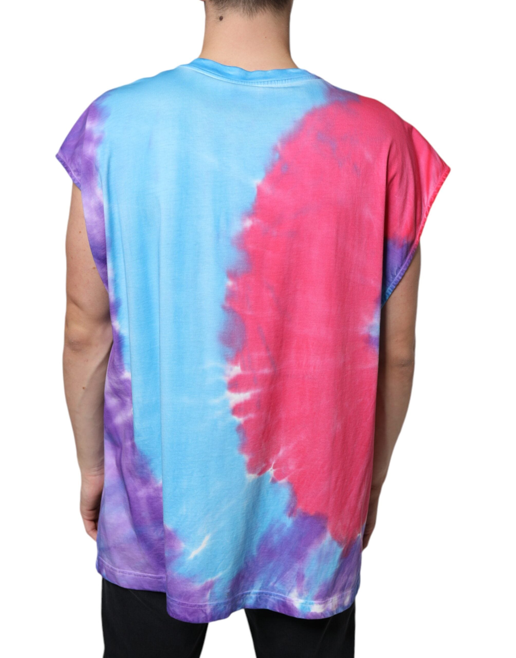 Tricou fără mâneci din bumbac multicolor, vopsit în stil Tie Dye, Dolce & Gabbana