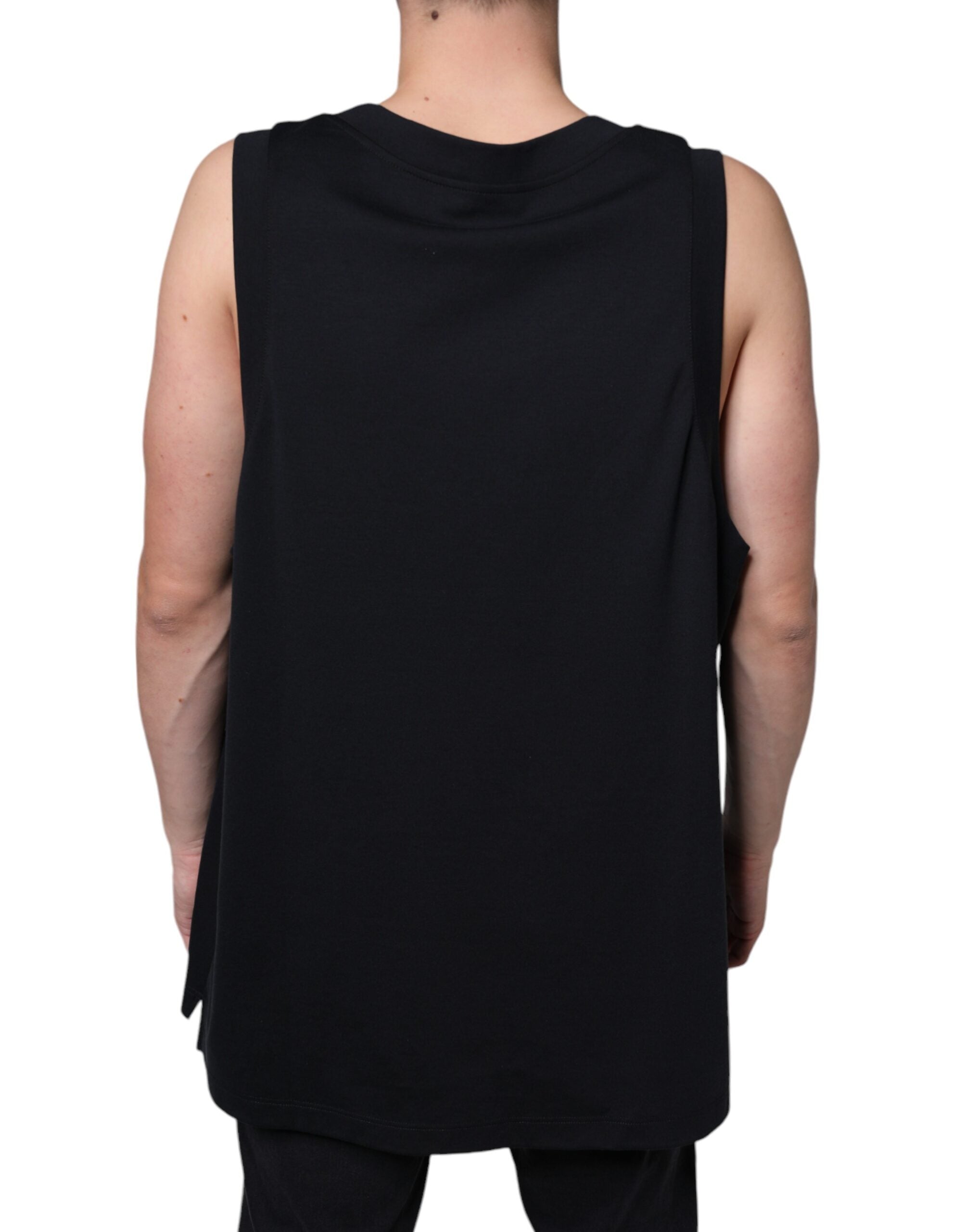 Dolce & Gabbana Schwarzes ärmelloses T-Shirt „Born To Be Free“ aus Baumwolle