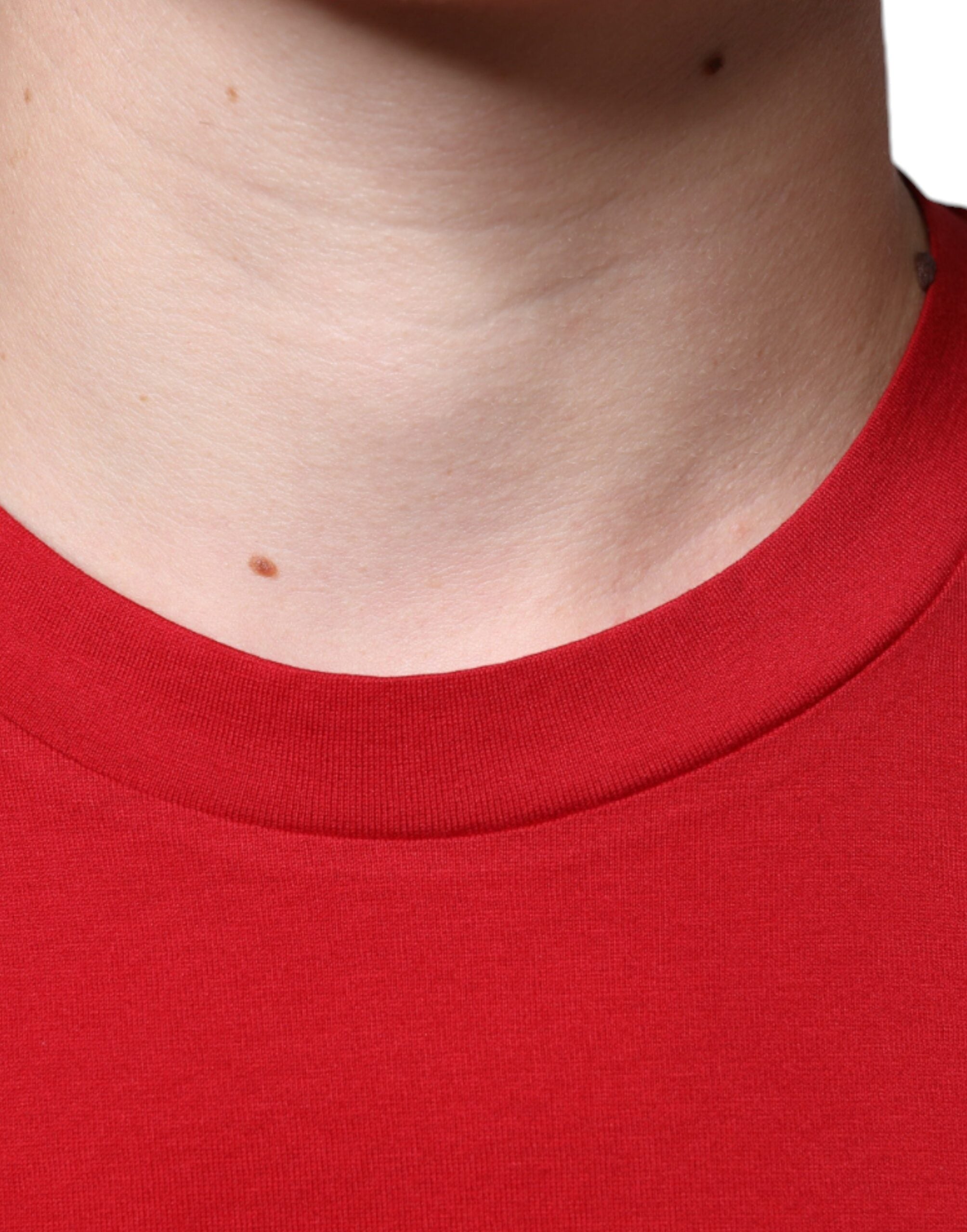 Dolce & Gabbana – Rotes Baumwoll-T-Shirt mit Rundhalsausschnitt und DG-Logo-Print