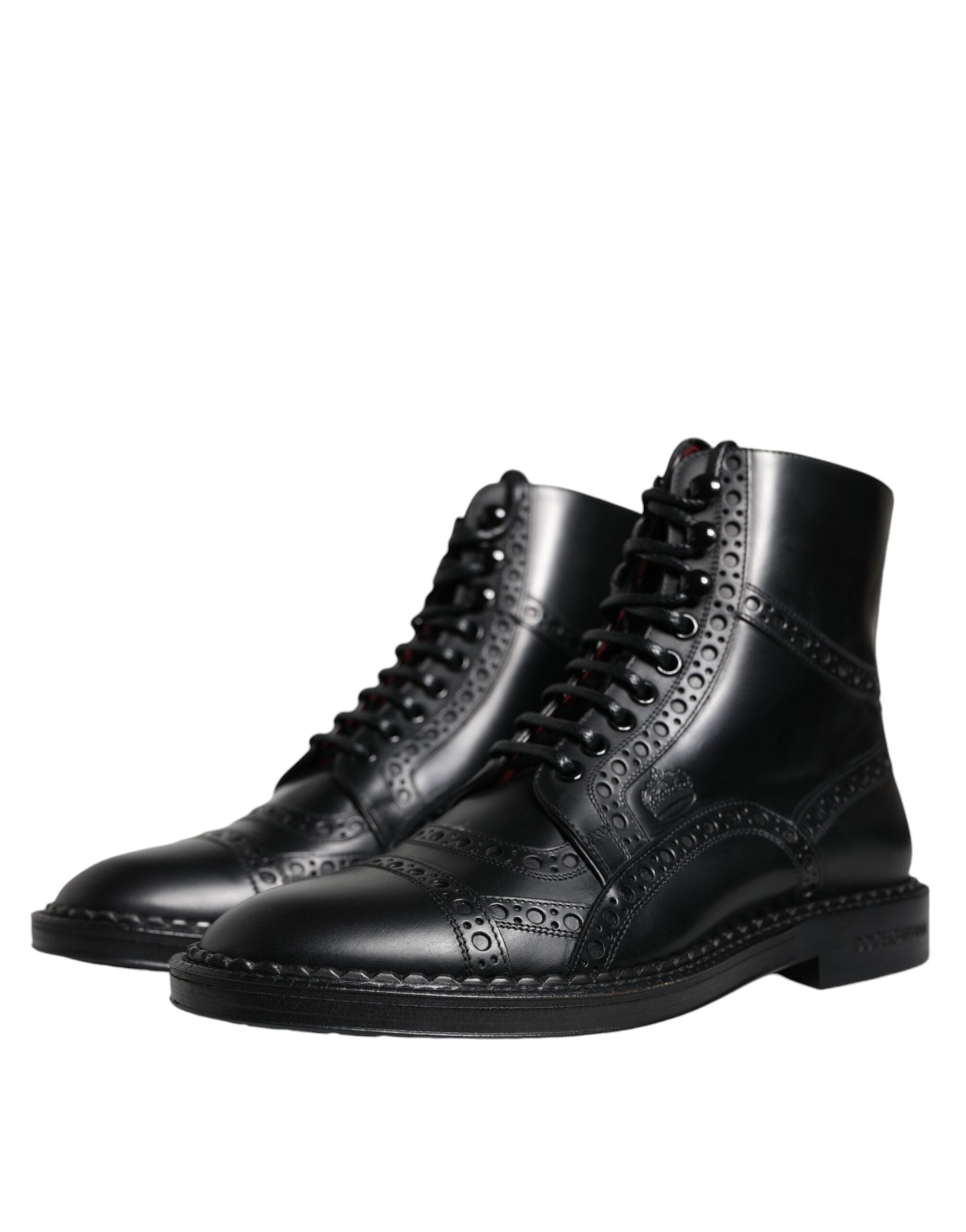 Dolce & Gabbana – Schwarze, wadenhohe Schnürstiefel aus Leder