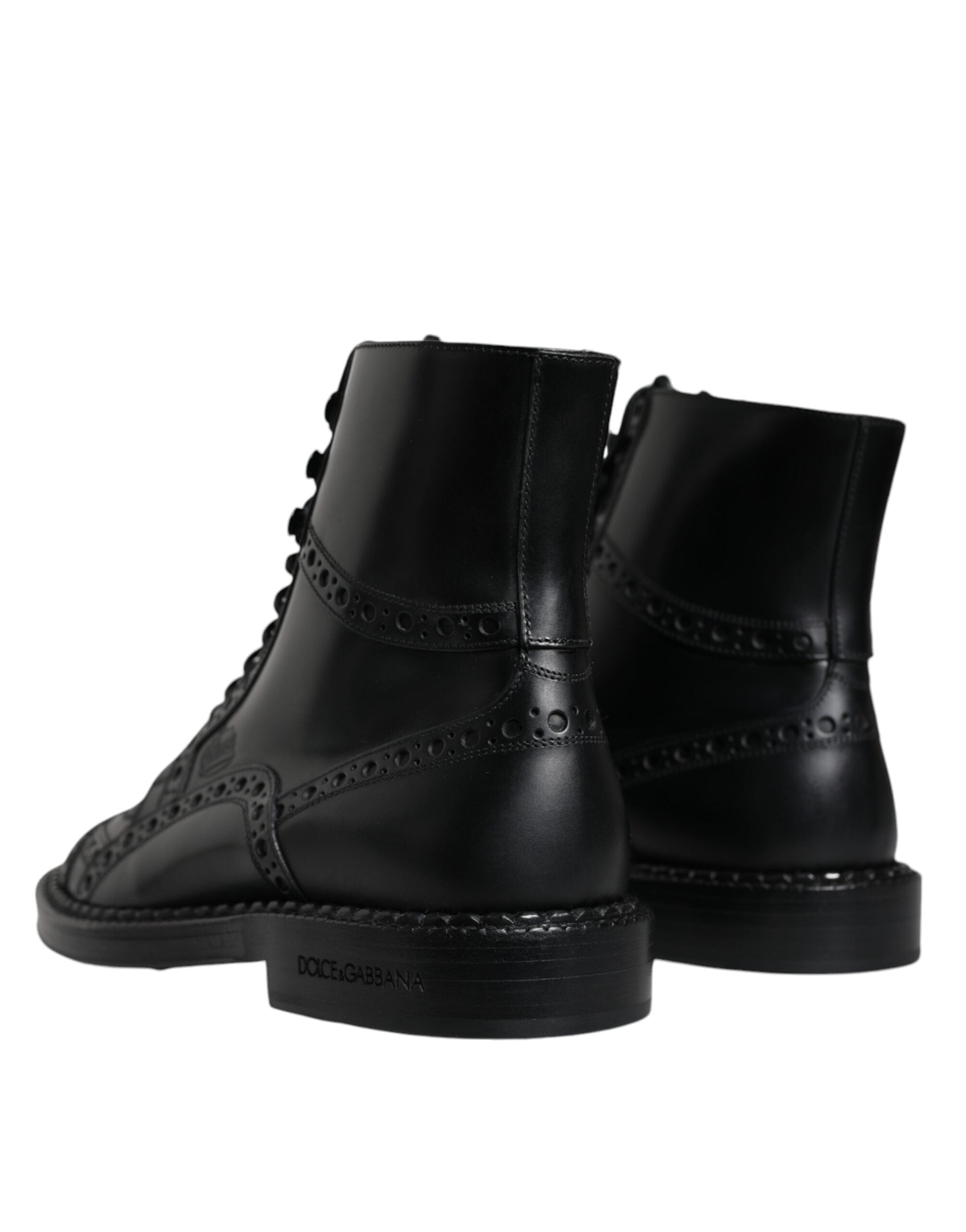 Dolce & Gabbana – Schwarze, wadenhohe Schnürstiefel aus Leder