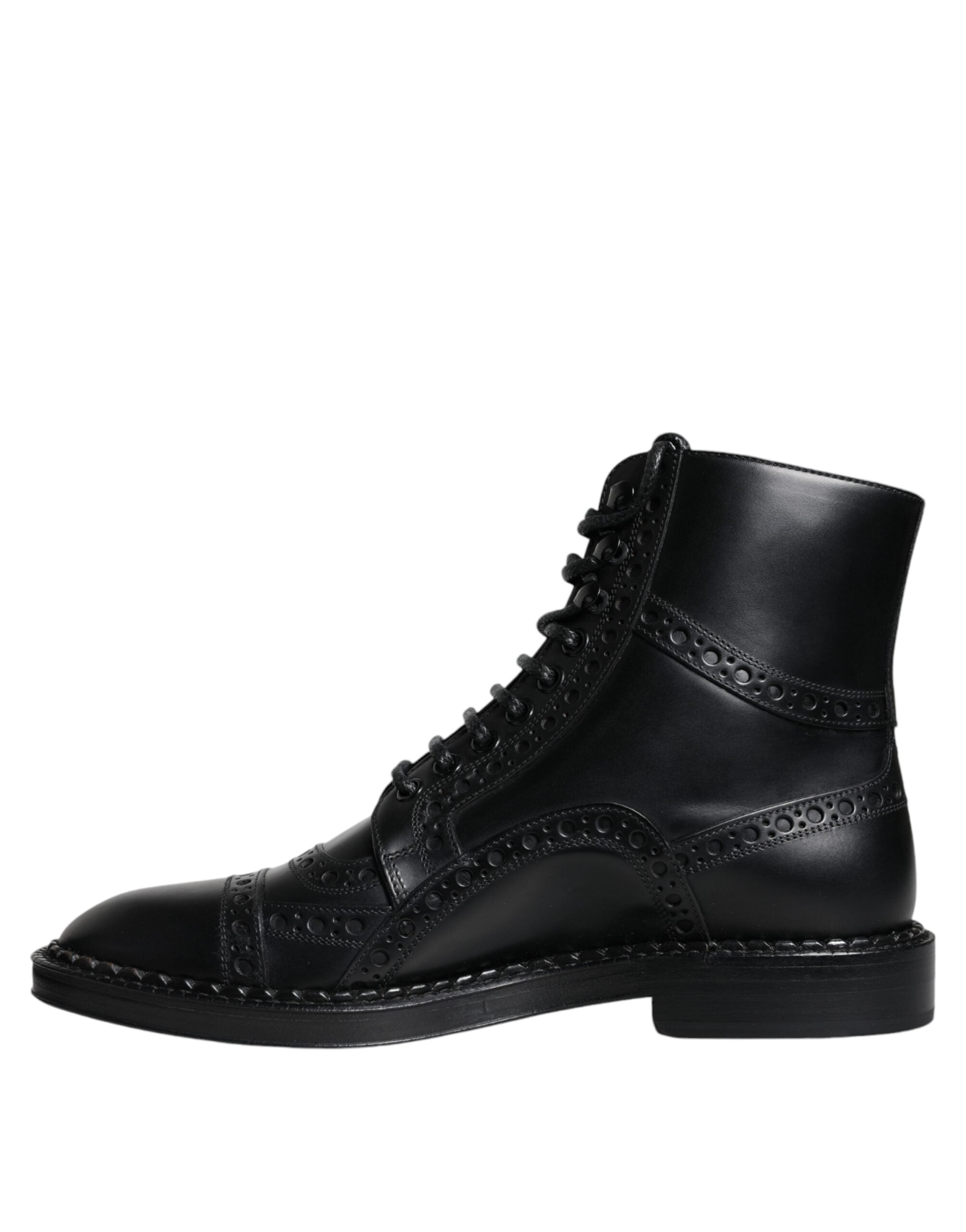 Dolce & Gabbana – Schwarze, wadenhohe Schnürstiefel aus Leder