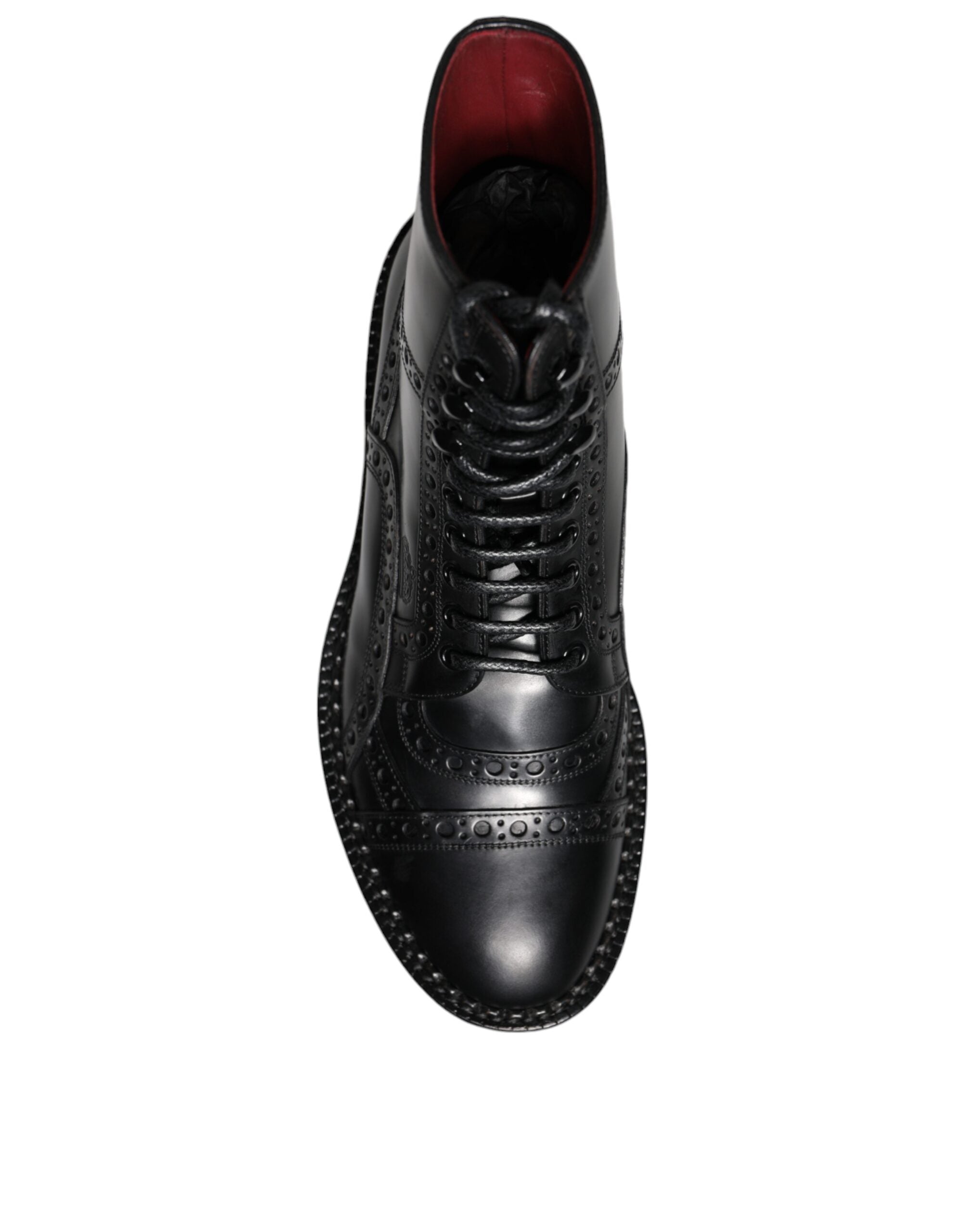 Dolce & Gabbana – Schwarze, wadenhohe Schnürstiefel aus Leder