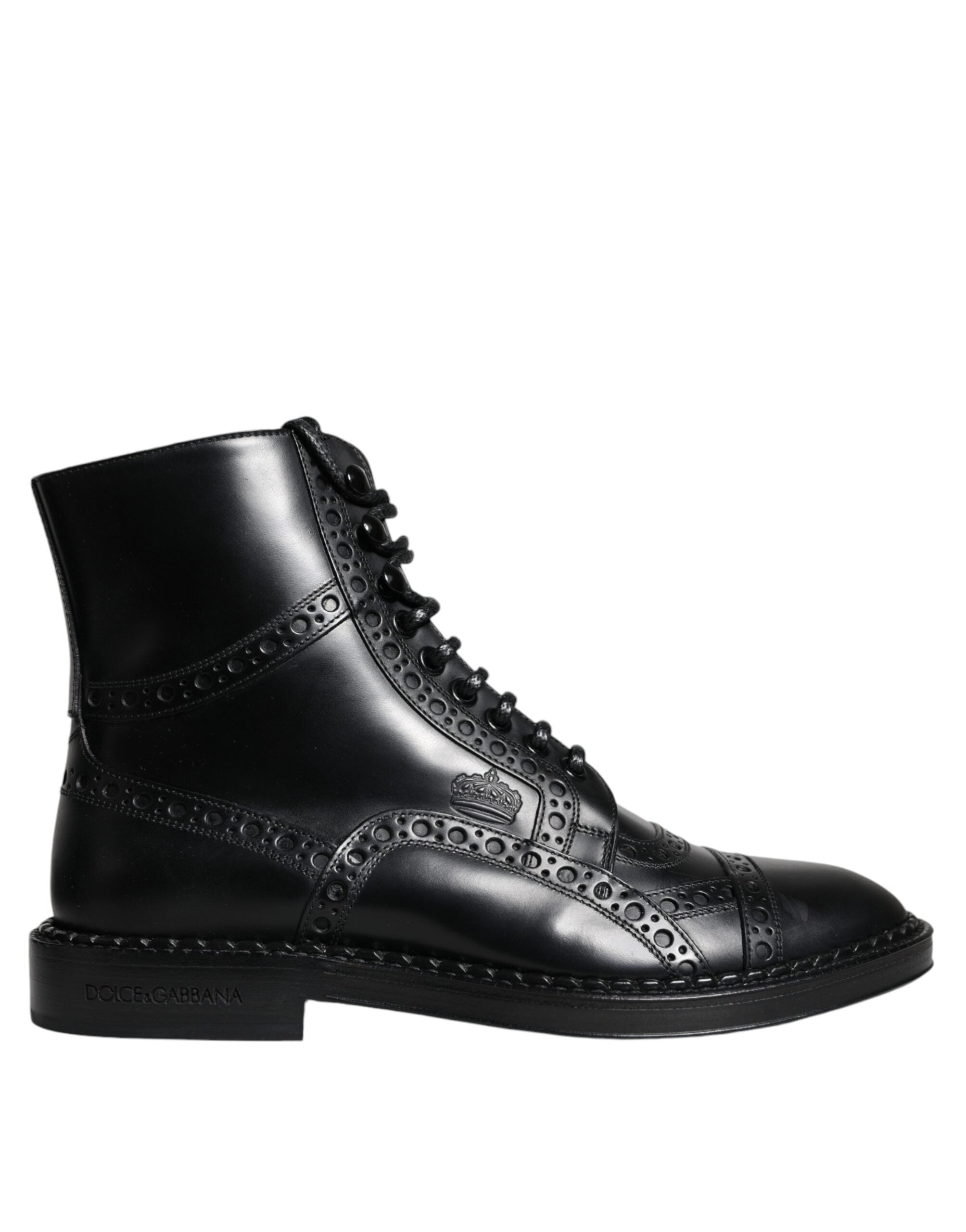 Dolce & Gabbana – Schwarze, wadenhohe Schnürstiefel aus Leder