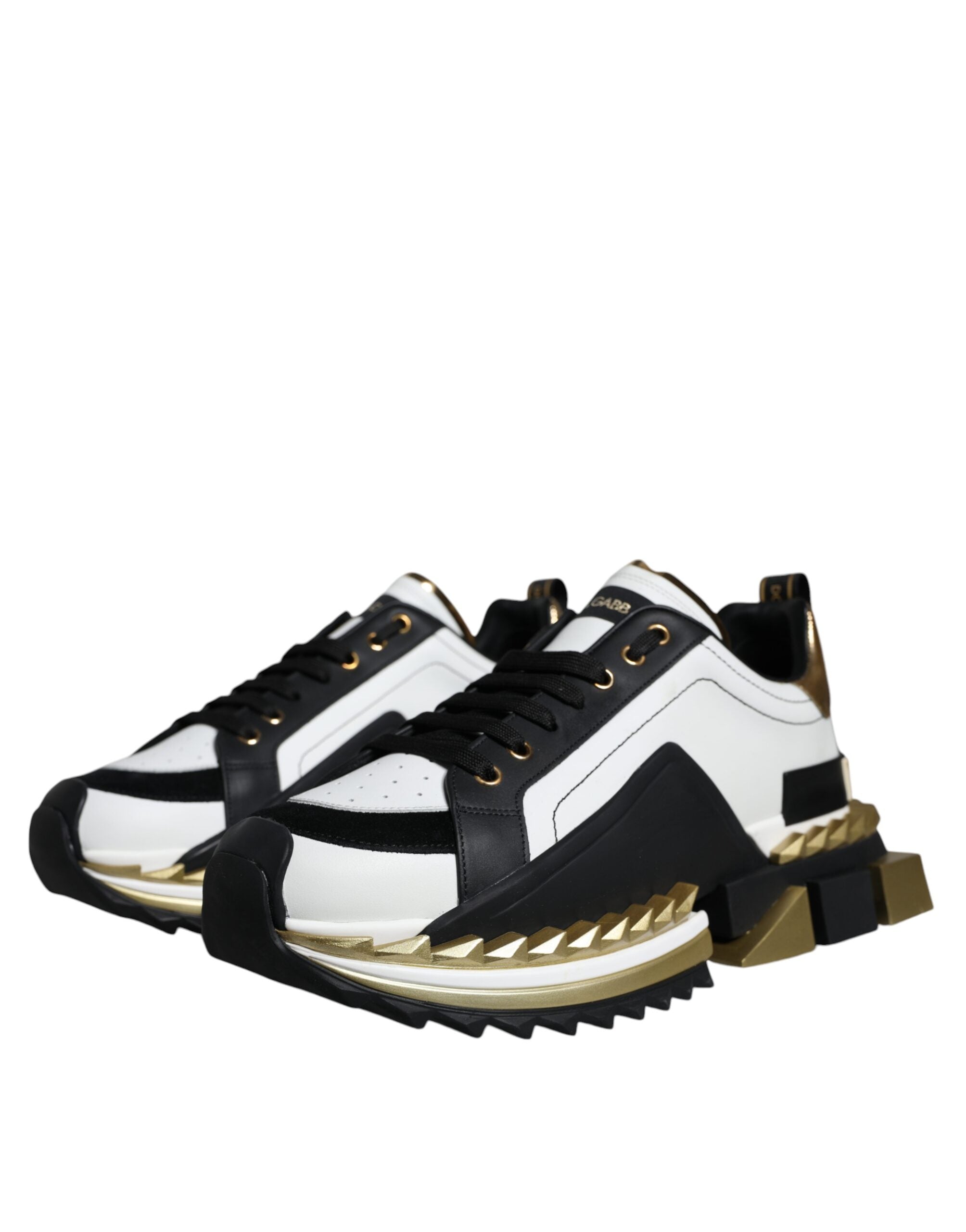 Dolce & Gabbana Weißgold Schwarz Leder SUPER KING Sneakers Schuhe