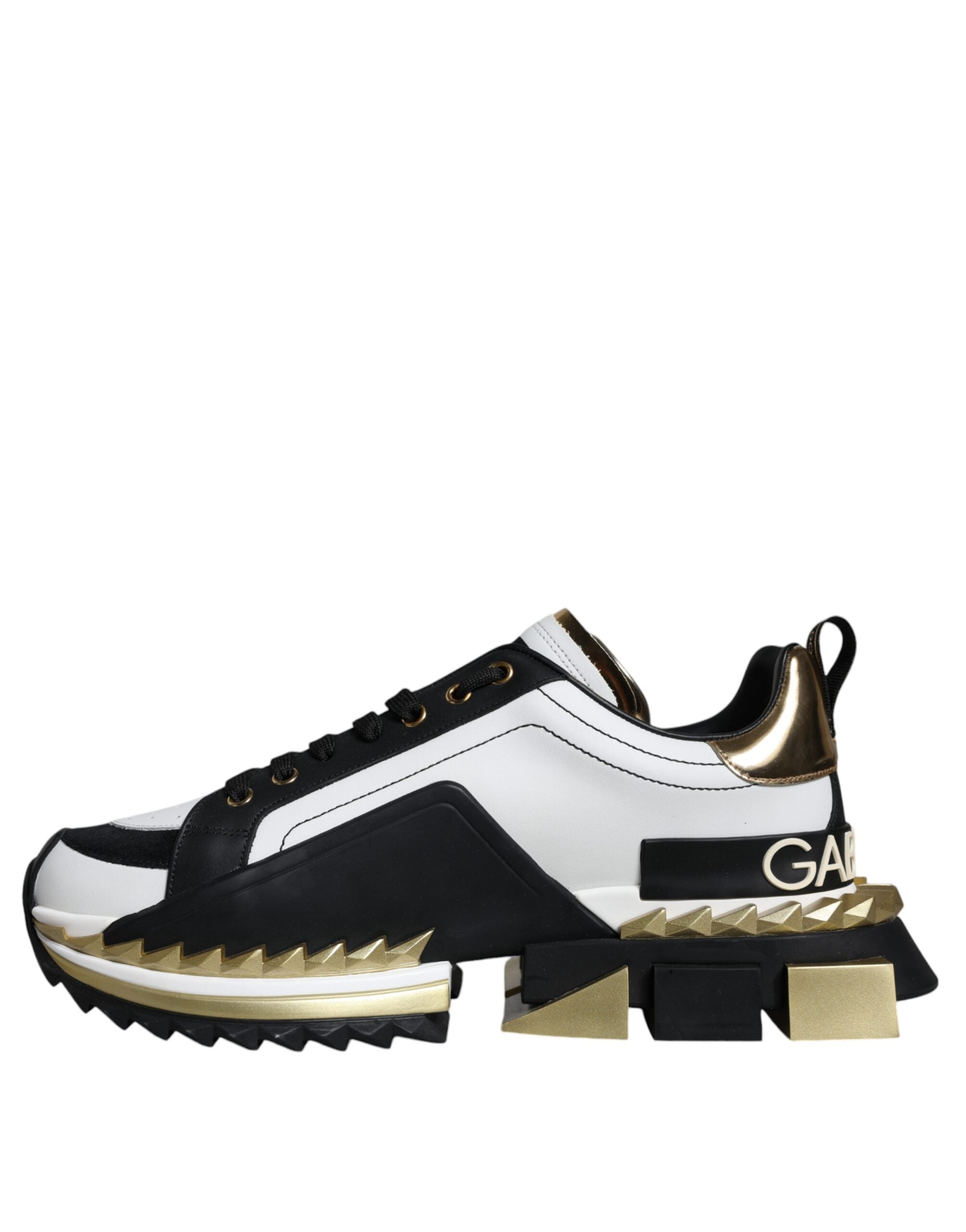 Dolce & Gabbana Weißgold Schwarz Leder SUPER KING Sneakers Schuhe