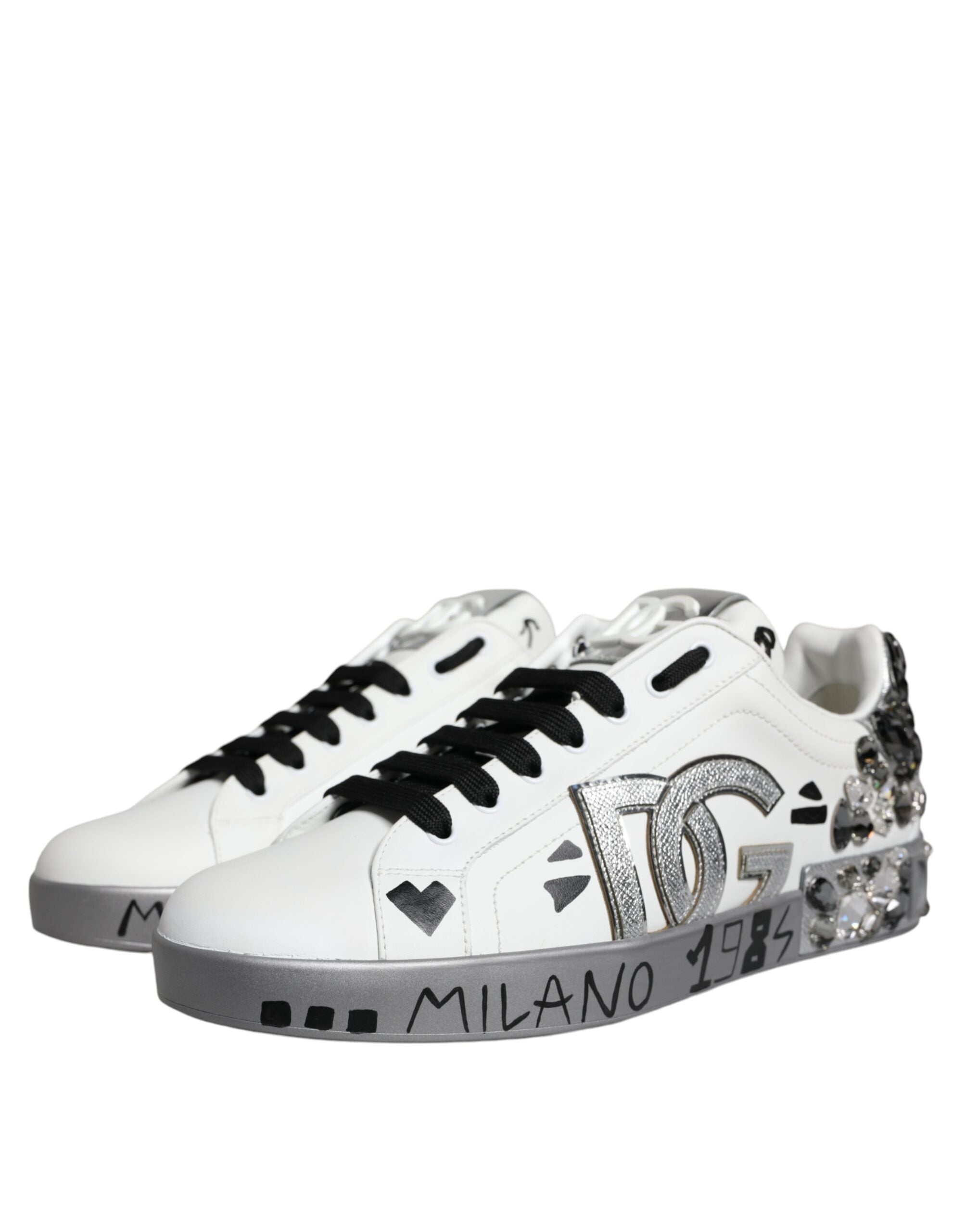 Dolce & Gabbana – Portofino – Sneaker mit Kristall-Logo in Weiß und Silber
