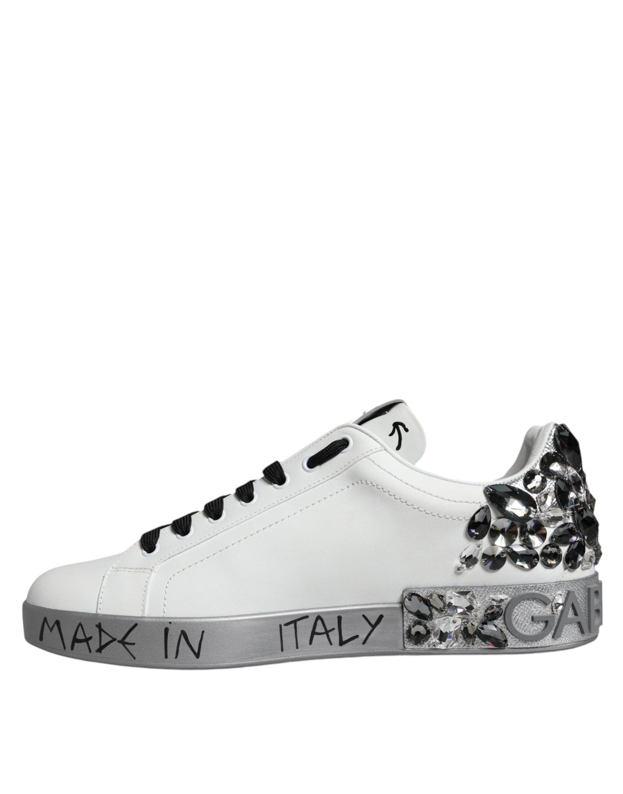 Dolce & Gabbana – Portofino – Sneaker mit Kristall-Logo in Weiß und Silber