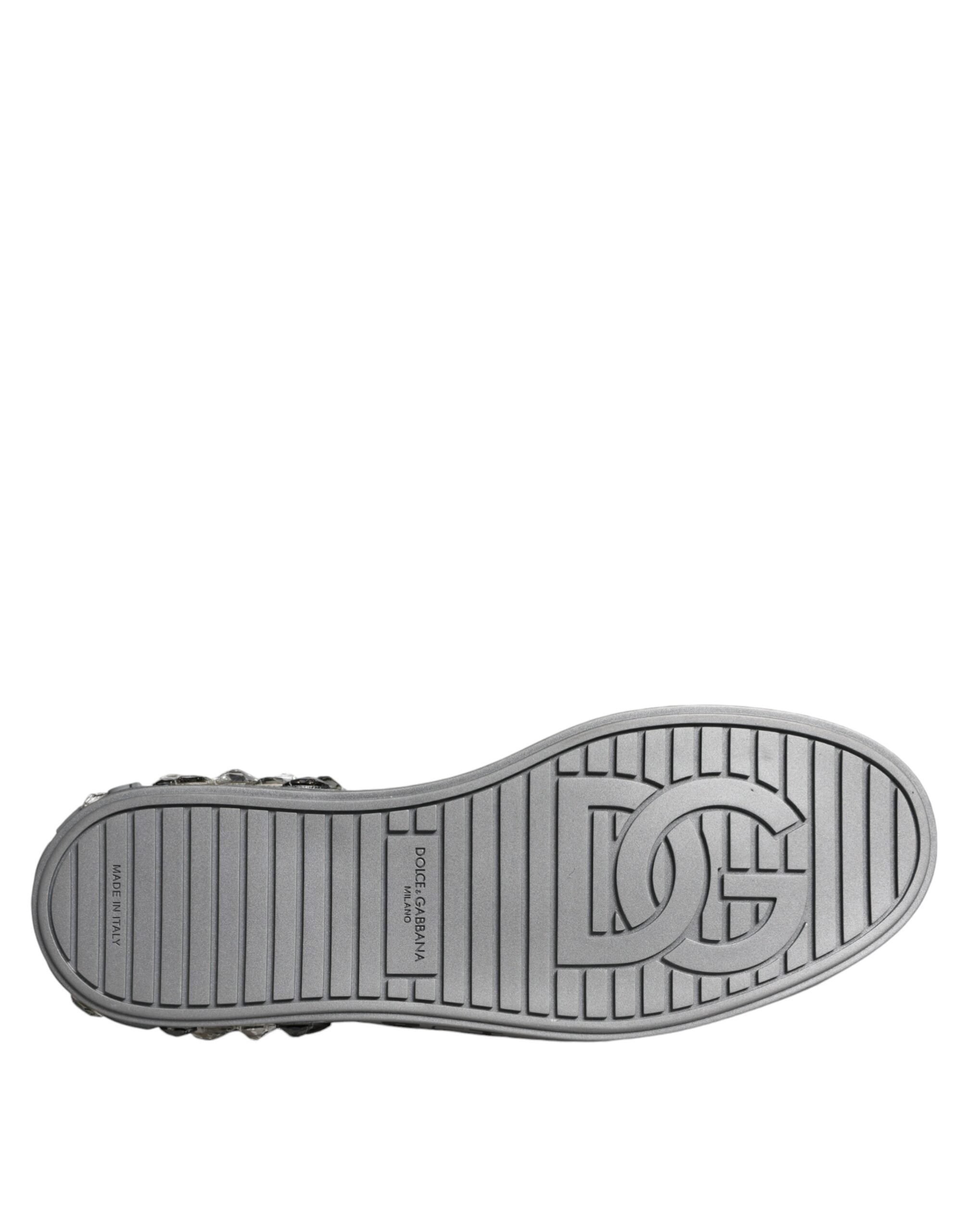 Dolce & Gabbana – Portofino – Sneaker mit Kristall-Logo in Weiß und Silber