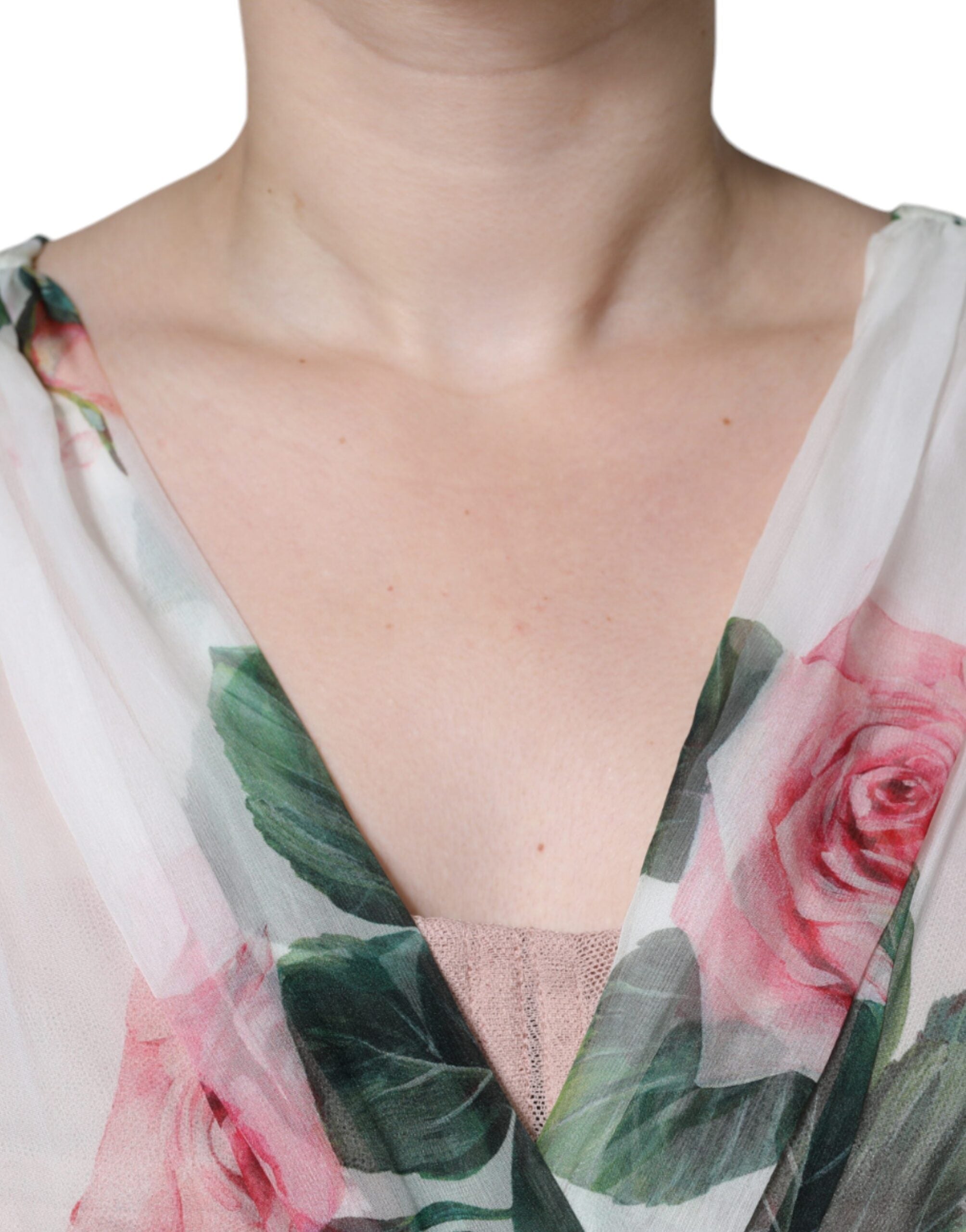 Rochie midi Dolce & Gabbana albă din mătase cu imprimeu floral, cu linie A