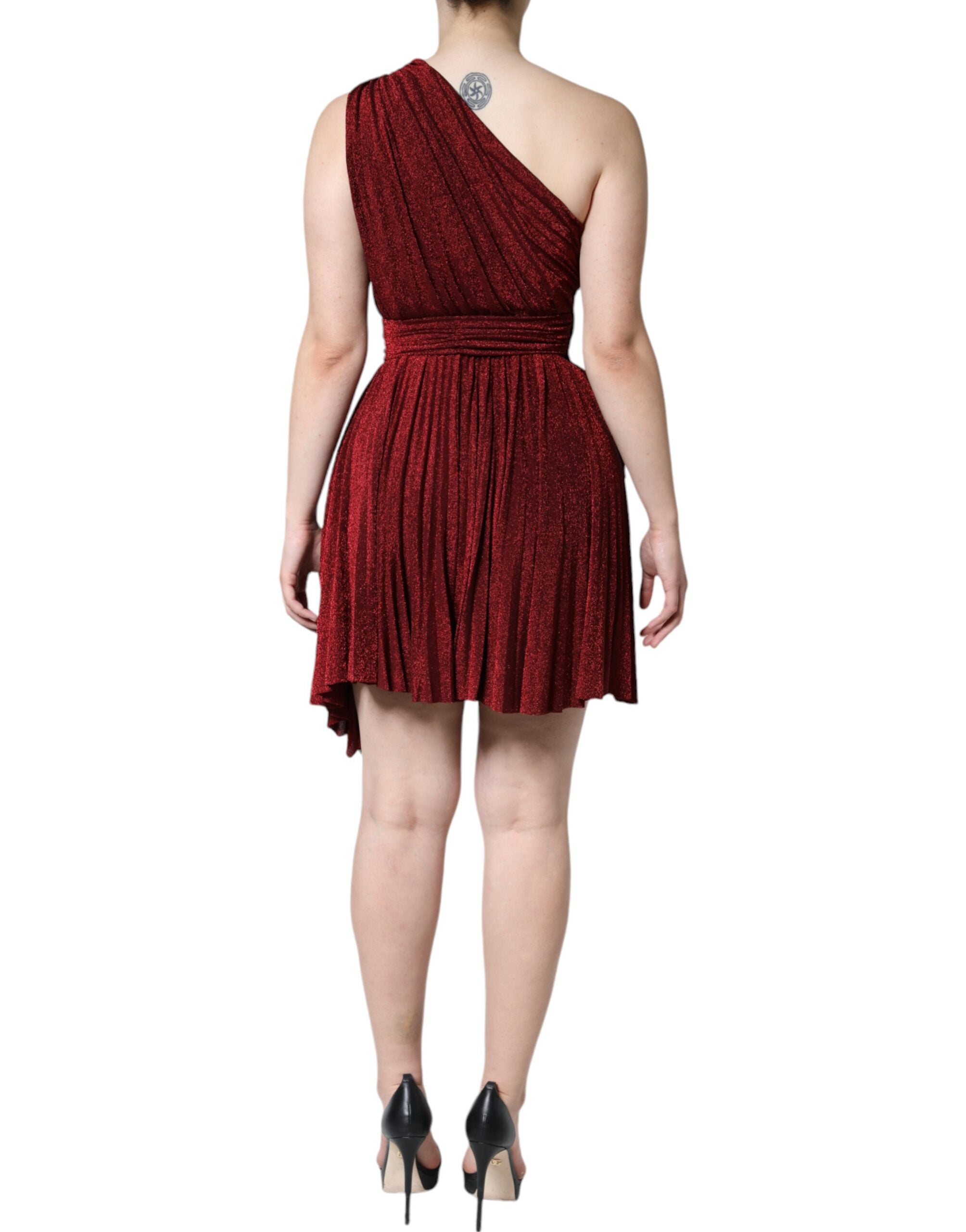Dolce & Gabbana – Rotes, plissiertes A-Linien-Minikleid mit One-Shoulder-Träger