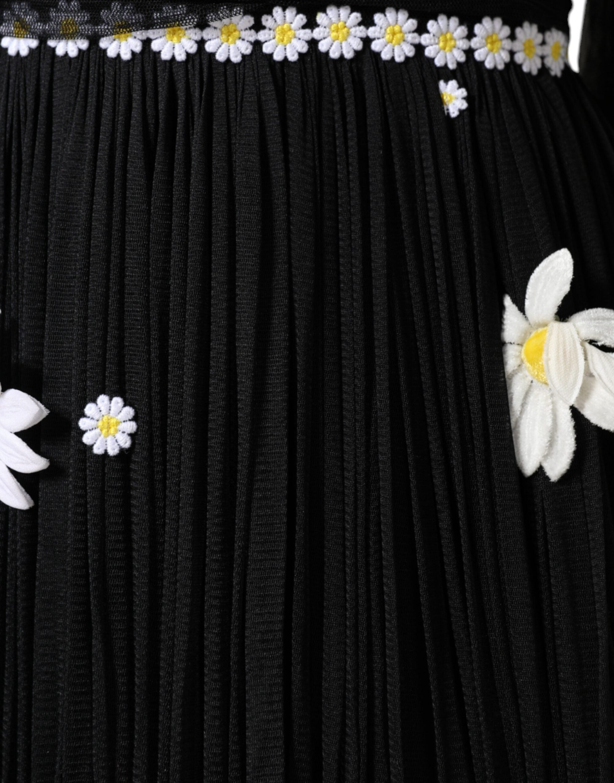 Rochie maxi lungă Dolce & Gabbana din mătase neagră cu model A și margarete
