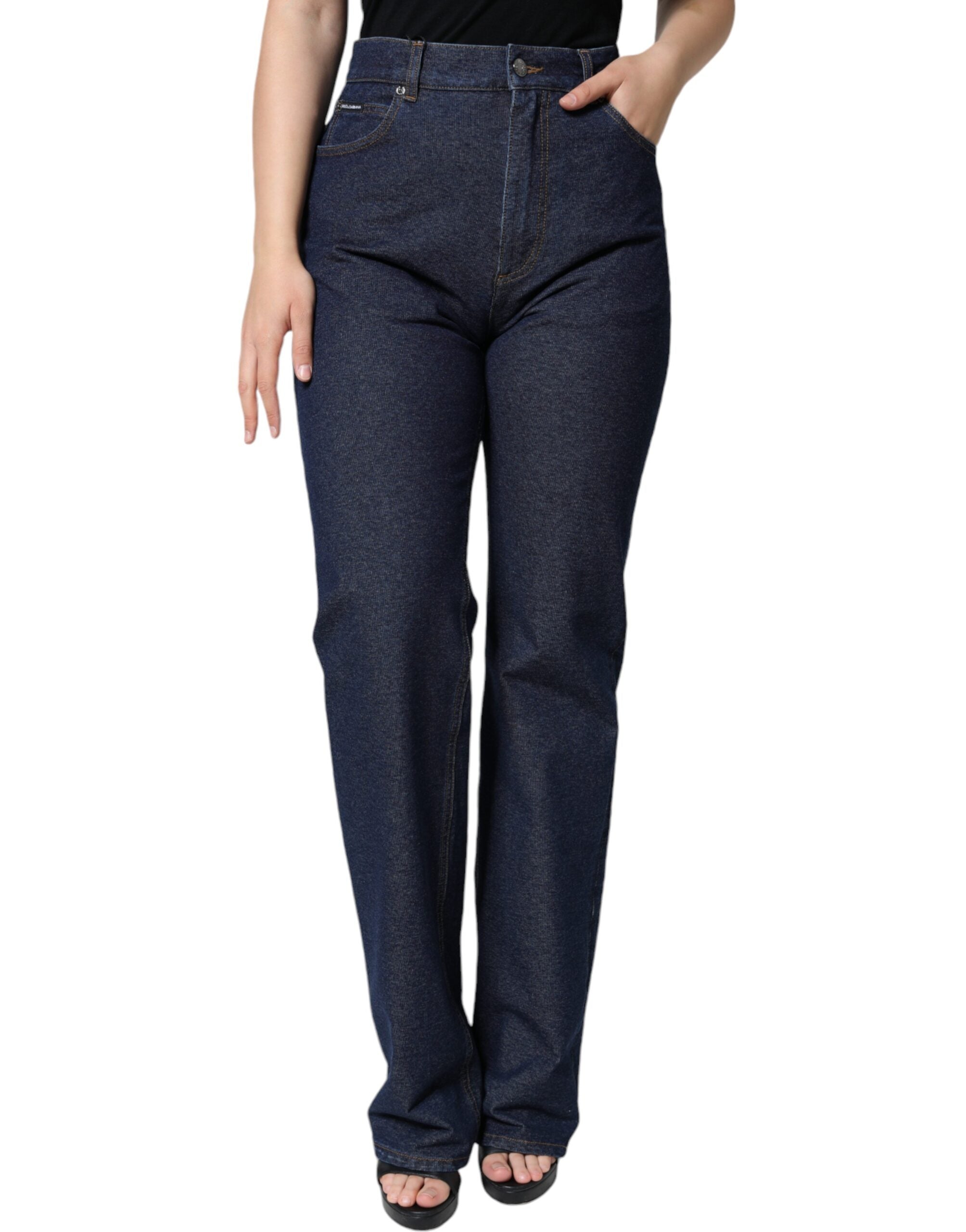 Blugi Dolce & Gabbana din denim drept, albastru închis, din bumbac elastic