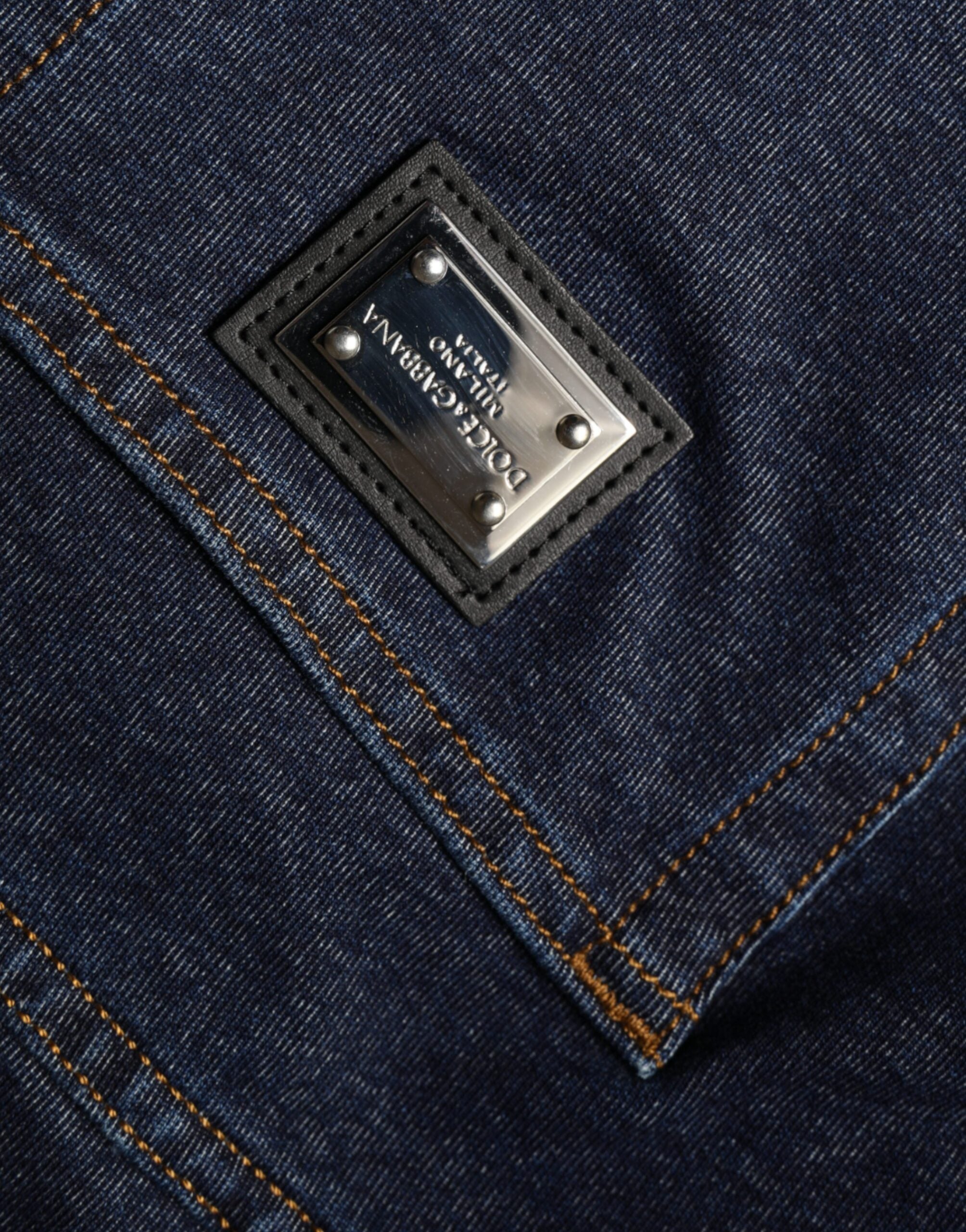 Blugi Dolce & Gabbana din denim drept, albastru închis, din bumbac elastic