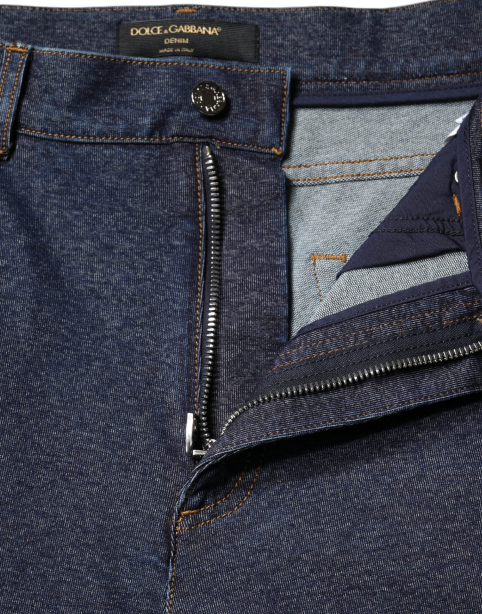 Blugi Dolce & Gabbana din denim drept, albastru închis, din bumbac elastic