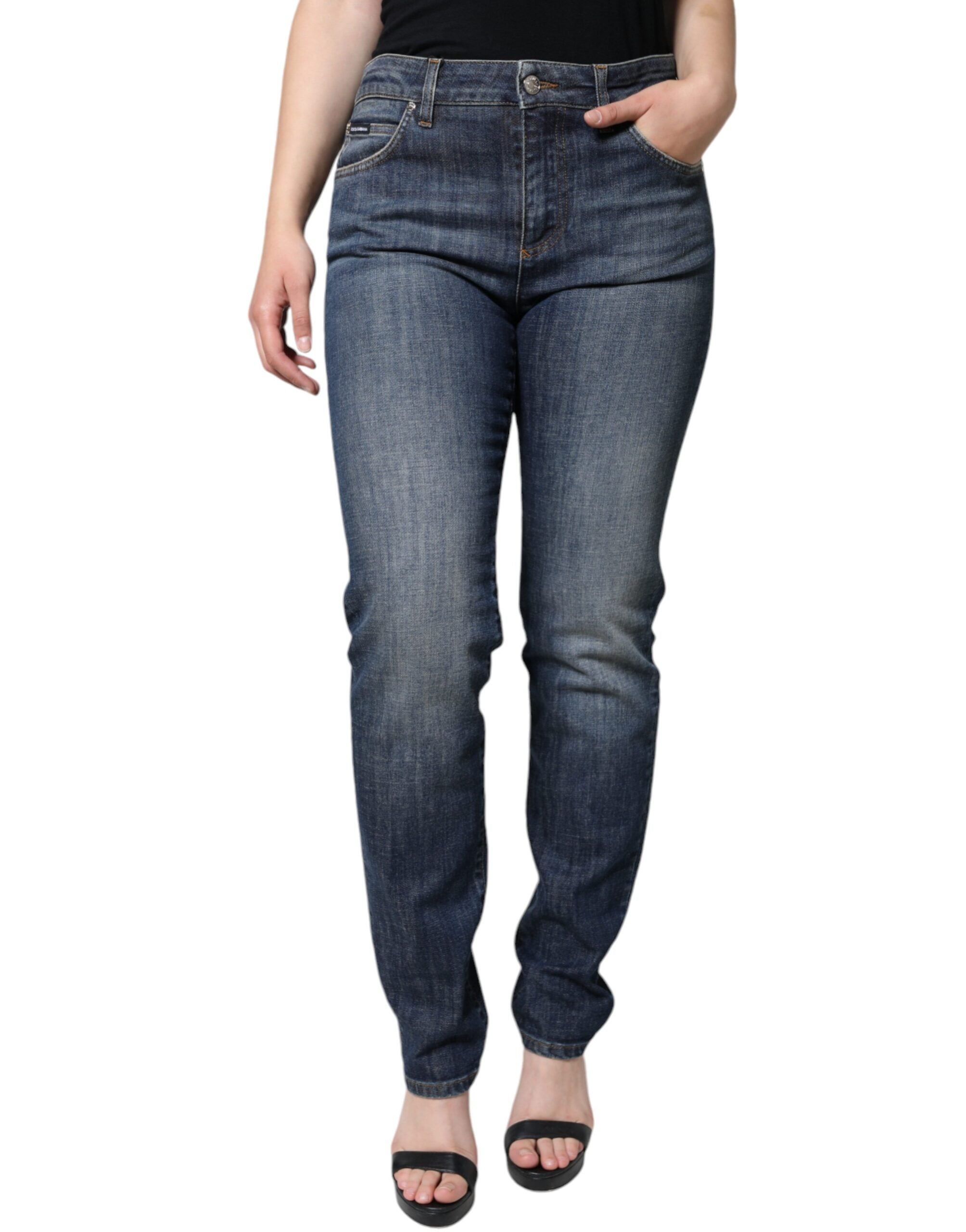 Blugi skinny din denim elastic albastru închis Dolce & Gabbana