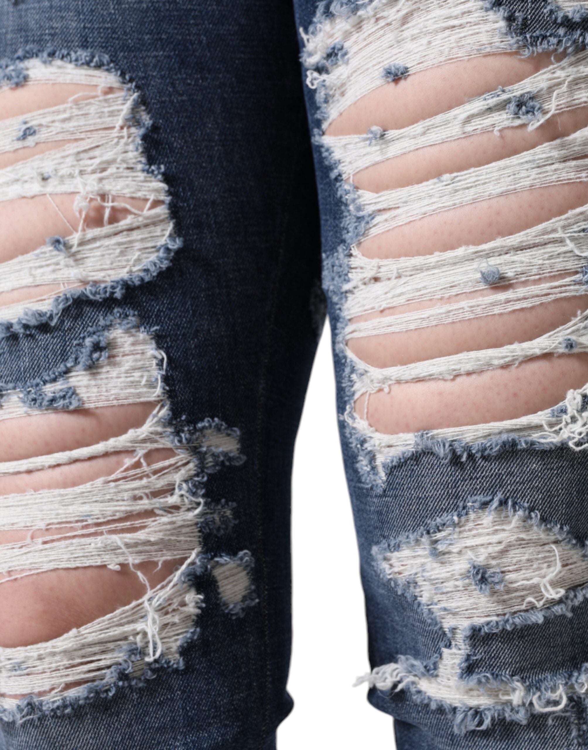 Blugi skinny Dolce & Gabbana albaștri din bumbac elastic, zdrențuiți