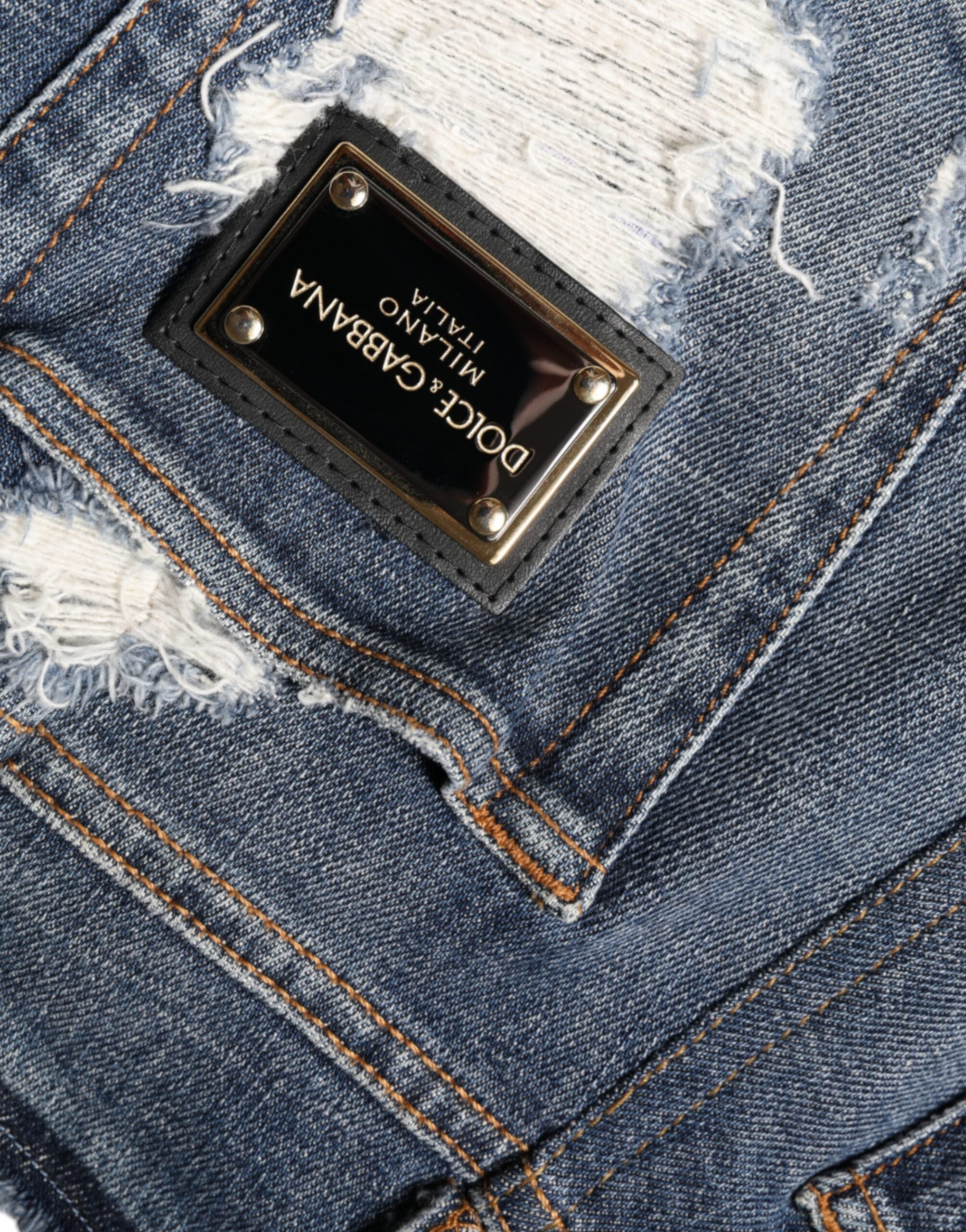 Blugi skinny Dolce & Gabbana albaștri din bumbac elastic, zdrențuiți