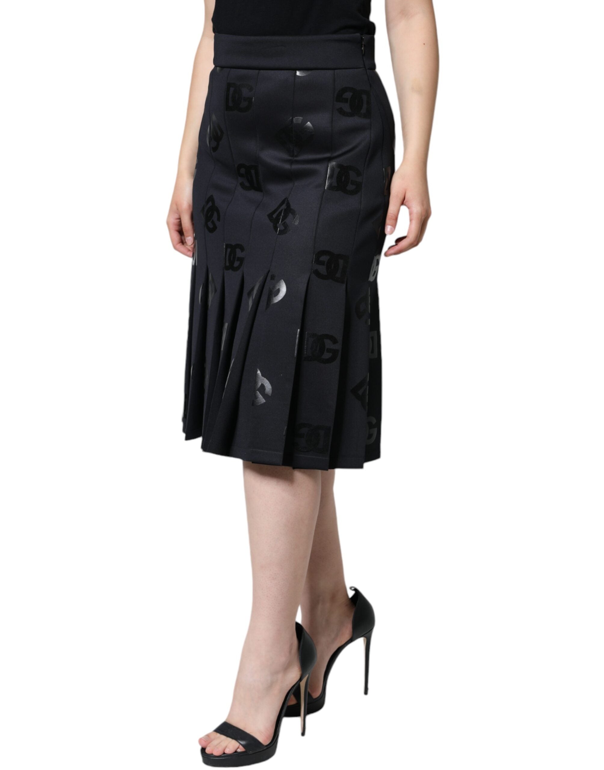 Dolce & Gabbana – Schwarzer, plissierter Midirock mit DG-Monogramm