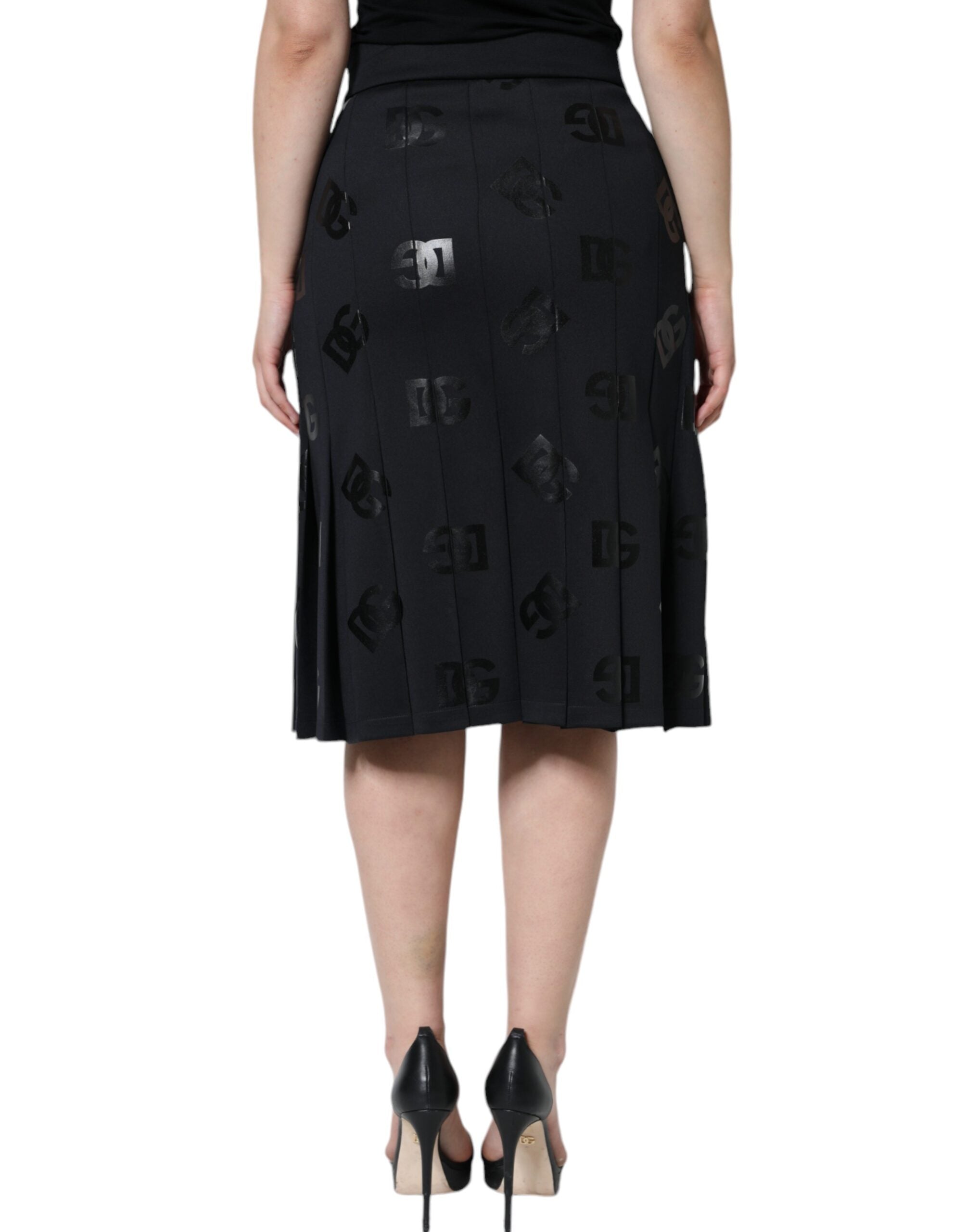 Dolce & Gabbana – Schwarzer, plissierter Midirock mit DG-Monogramm