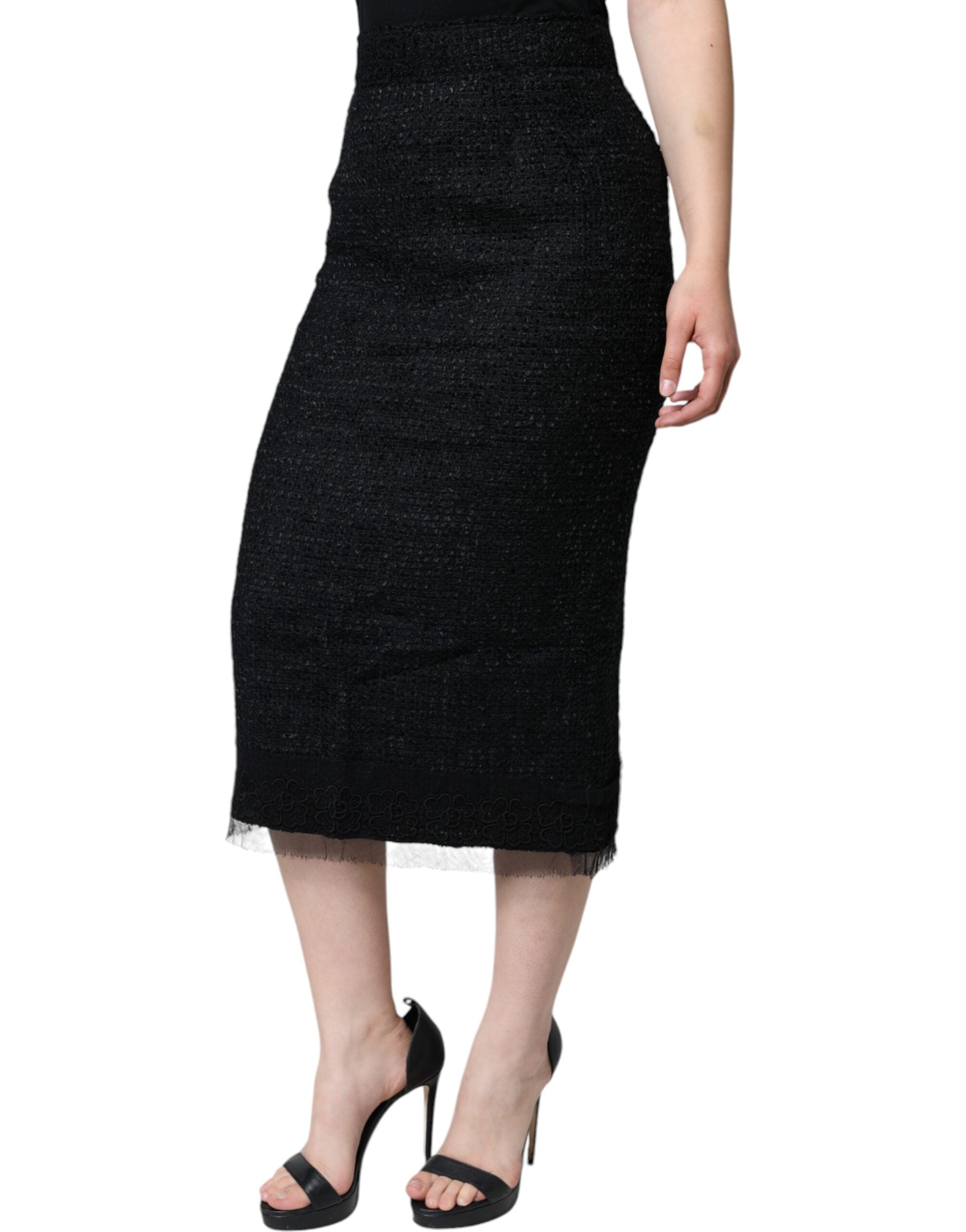 Dolce & Gabbana – Schwarzer Midirock aus Schurwolle im Bleistiftschnitt