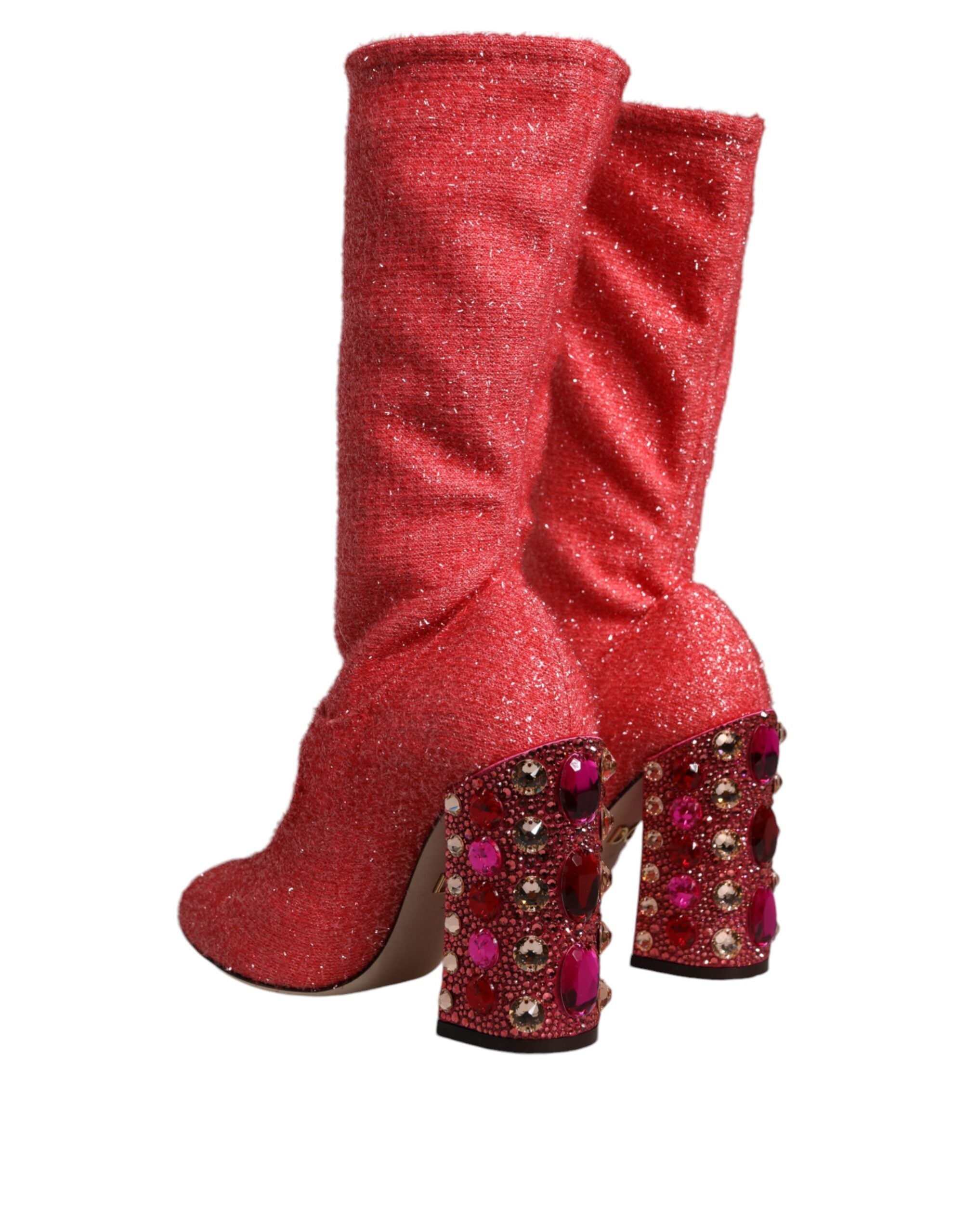 Dolce & Gabbana Pink Crystal Lurex Fantasy Hohe Stiefel Schuhe