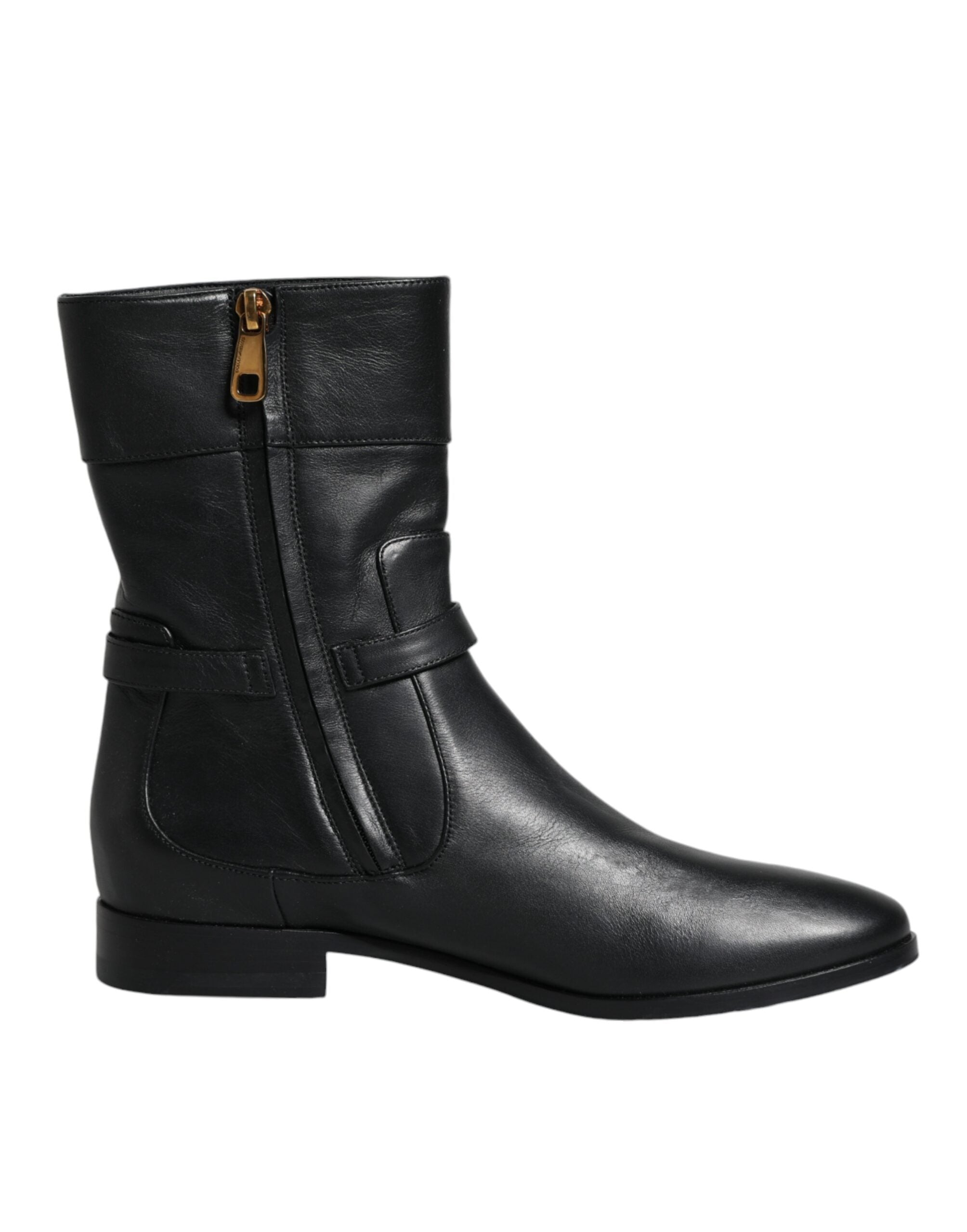 Dolce & Gabbana – Wadenhohe Stiefel aus schwarzem Leder mit Logo