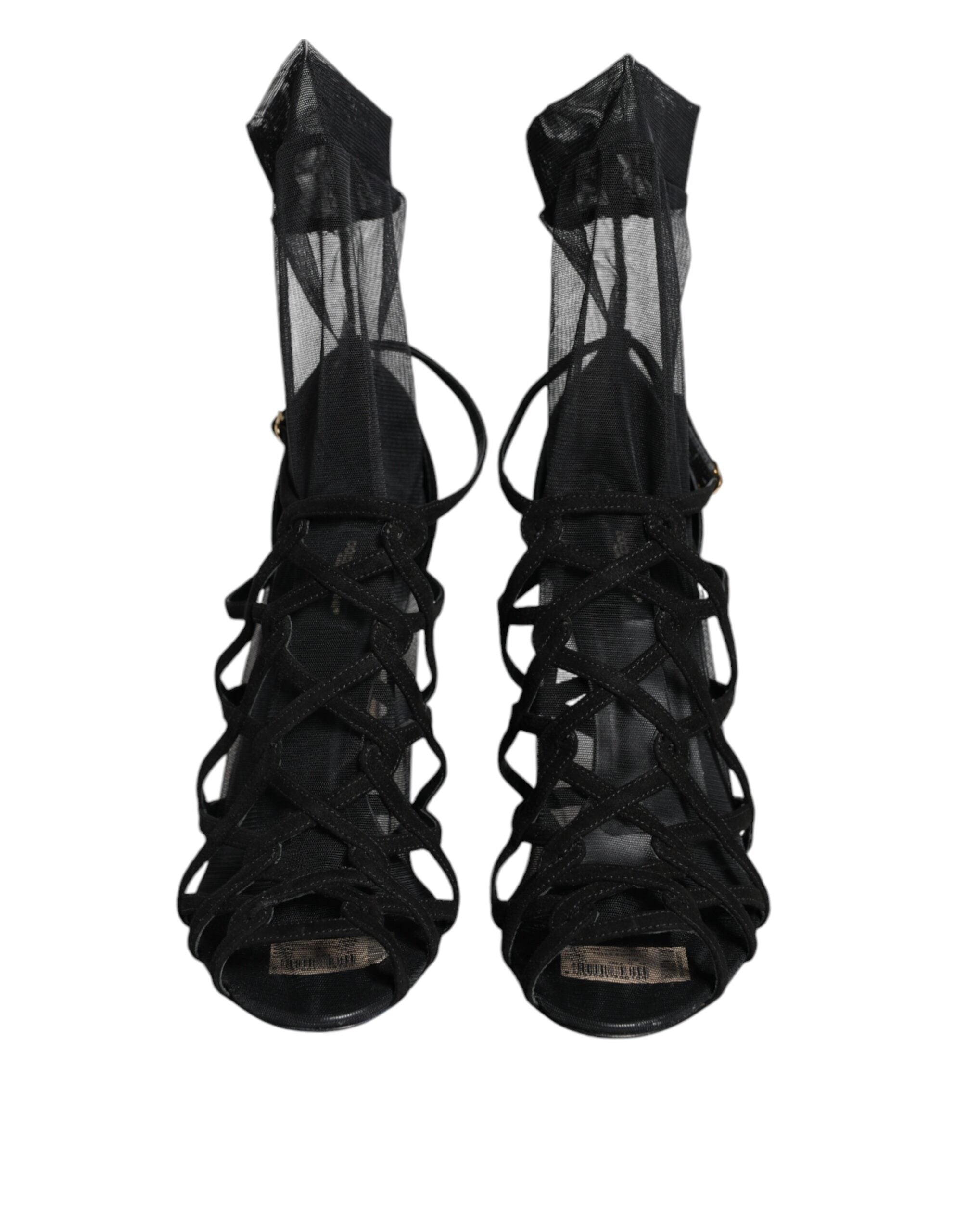 Dolce & Gabbana Schwarze Tüll Stretch Heels Sandalen Schuhe