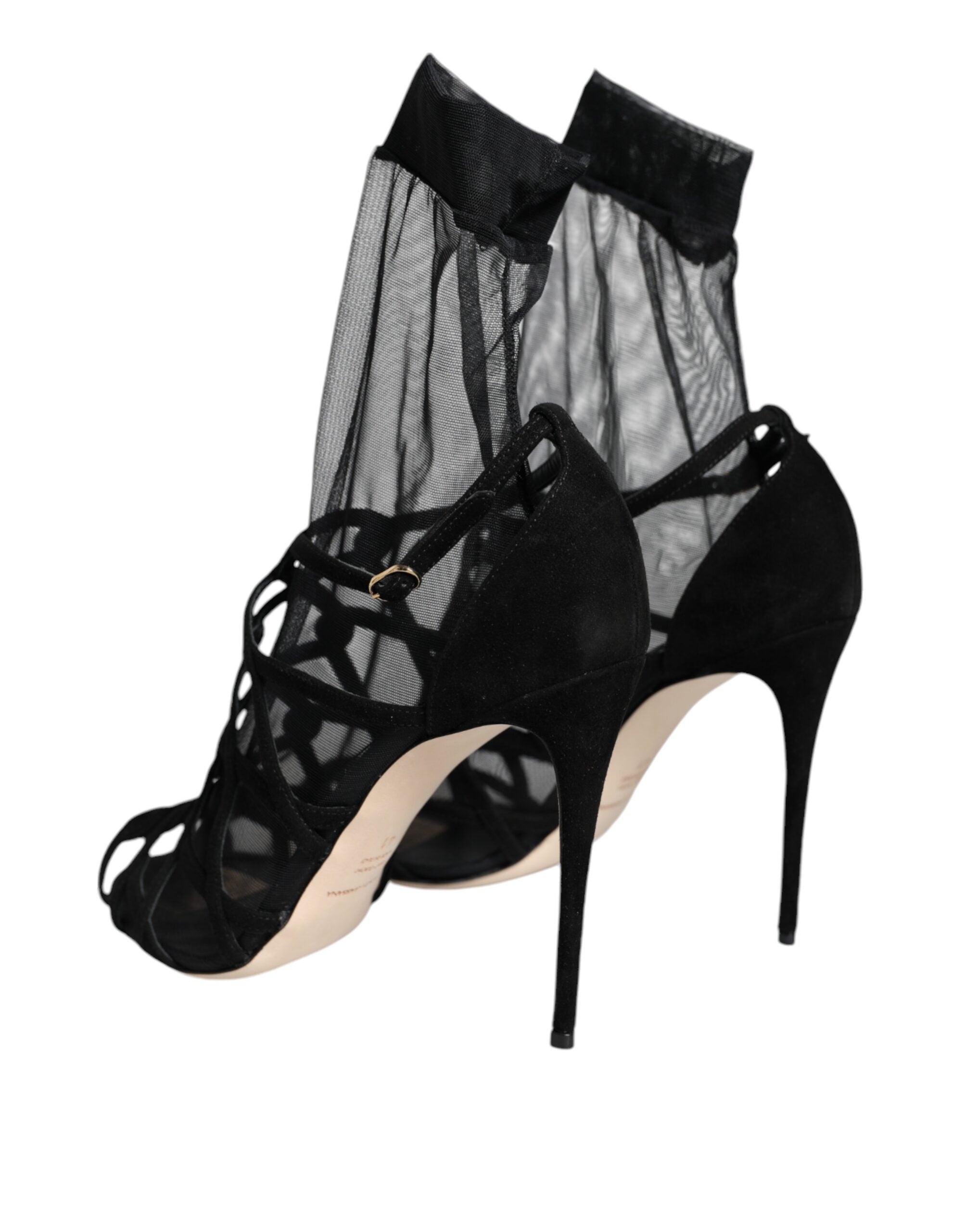 Dolce & Gabbana Schwarze Tüll Stretch Heels Sandalen Schuhe