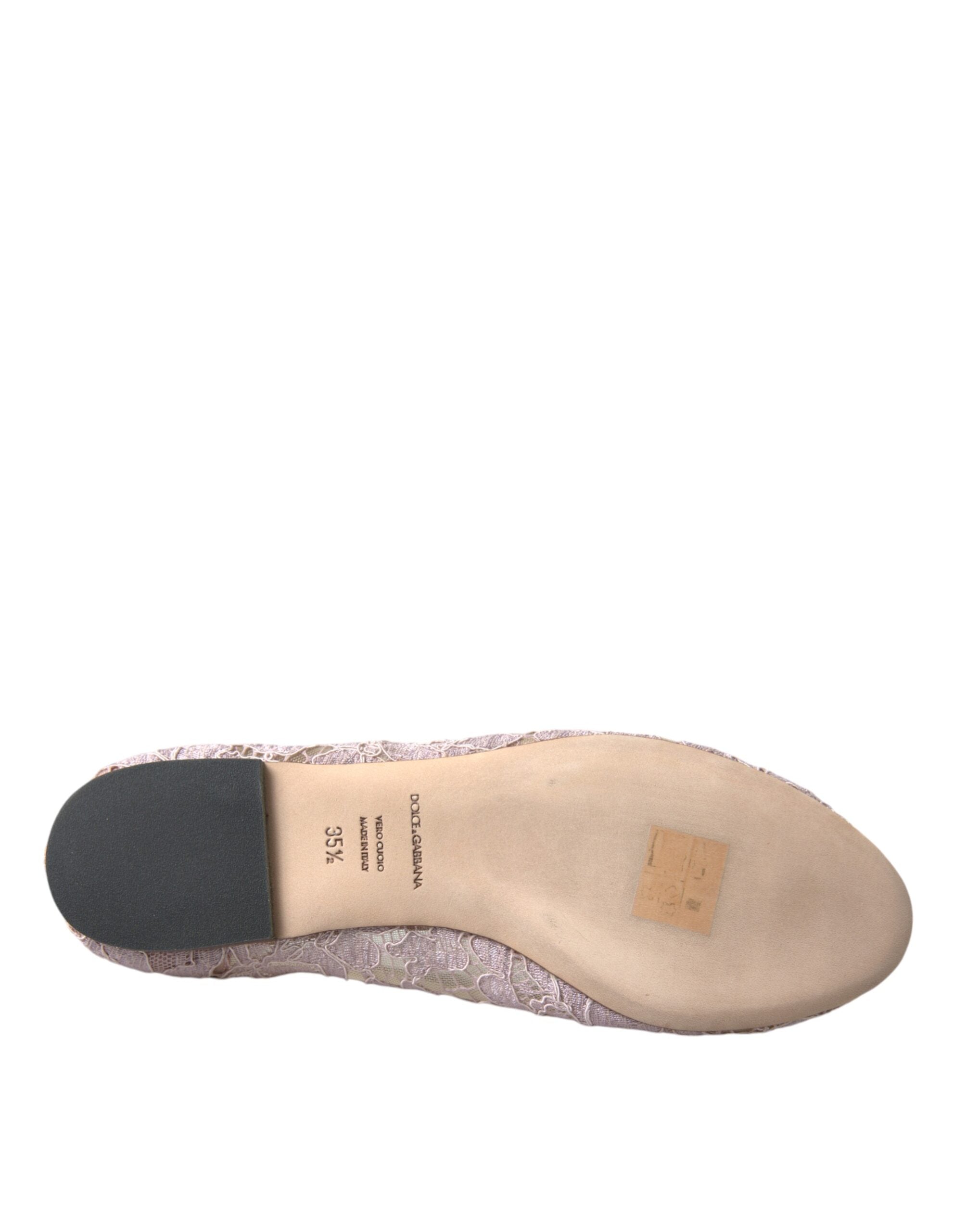 Mocasini balerini cu cristale și dantelă roz Dolce & Gabbana