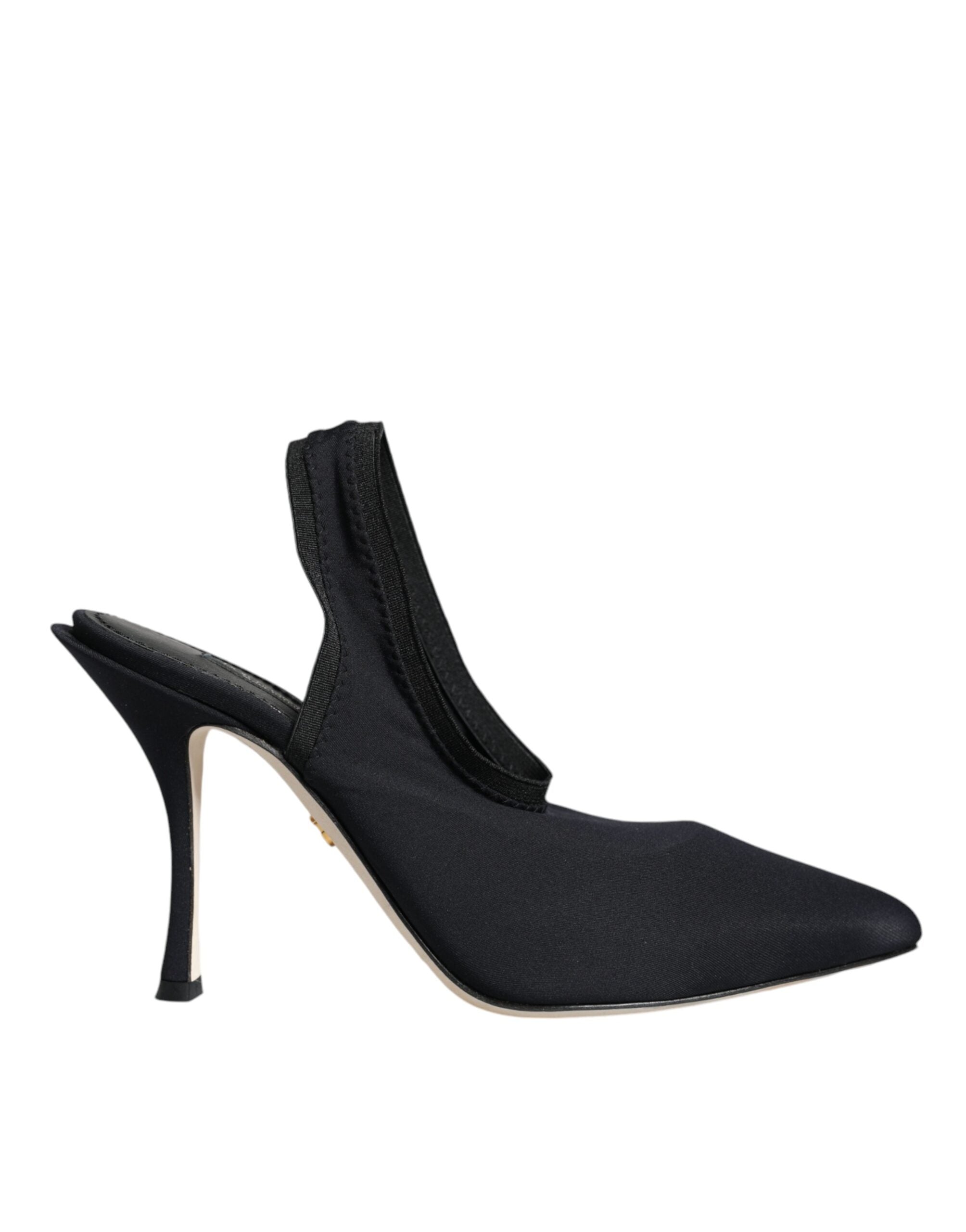 Pantofi Dolce & Gabbana negri cu toc elastic din jerseu