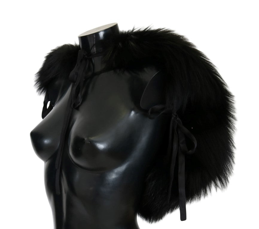 Dolce & Gabbana Eleganter Wickelschal aus schwarzem Silberfuchspelz