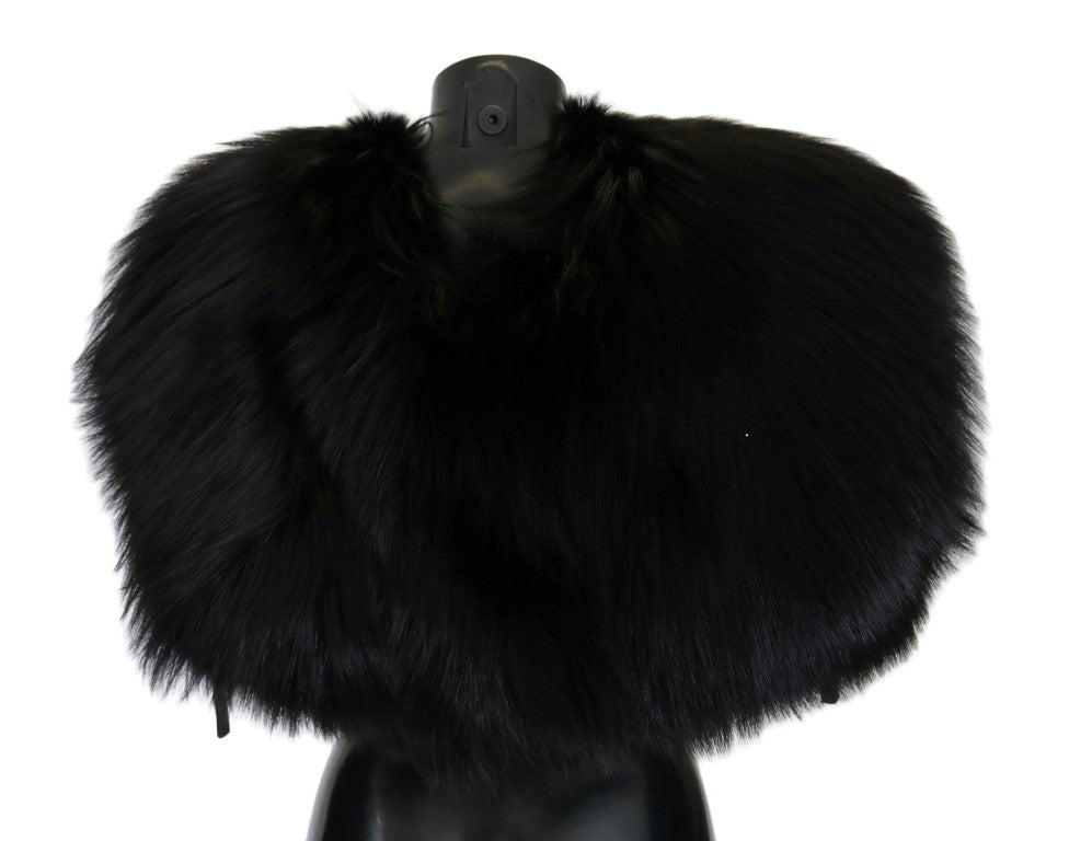 Dolce & Gabbana Eleganter Wickelschal aus schwarzem Silberfuchspelz