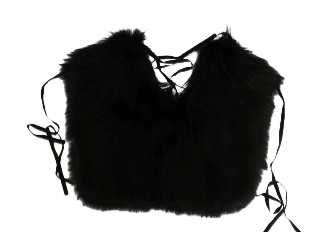 Dolce & Gabbana Eleganter Wickelschal aus schwarzem Silberfuchspelz